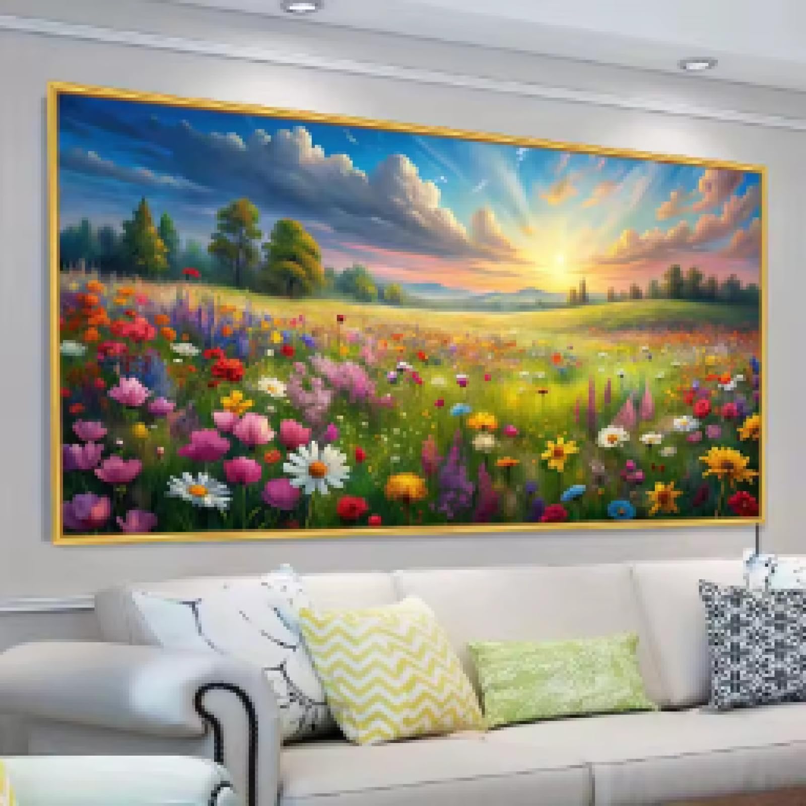 Toile lever de soleil et douceur d'une prairie fleurie chez soi - 8