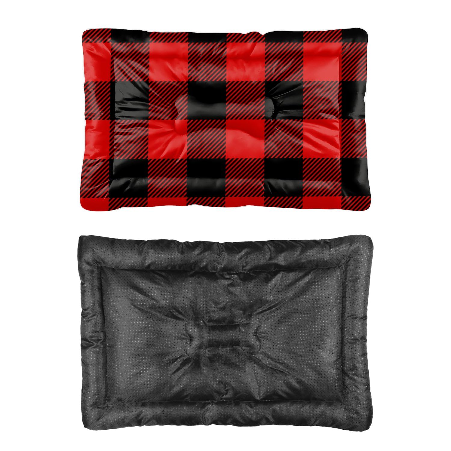 Red Black Plaid Dog Bed Fluffy Anti Anxiety Cushion Bed for Crate Thick Dog Mattress Bed Non Slip Bottom Comfort Large Washable Pet Mat Dog Crate Furniture Outdoor Beds Classic Design 90 X 60 cm