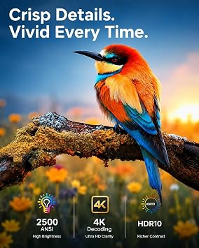 Smart Projector 4K HDR with Google TV, 2500 ANSI Home Cinema Projector