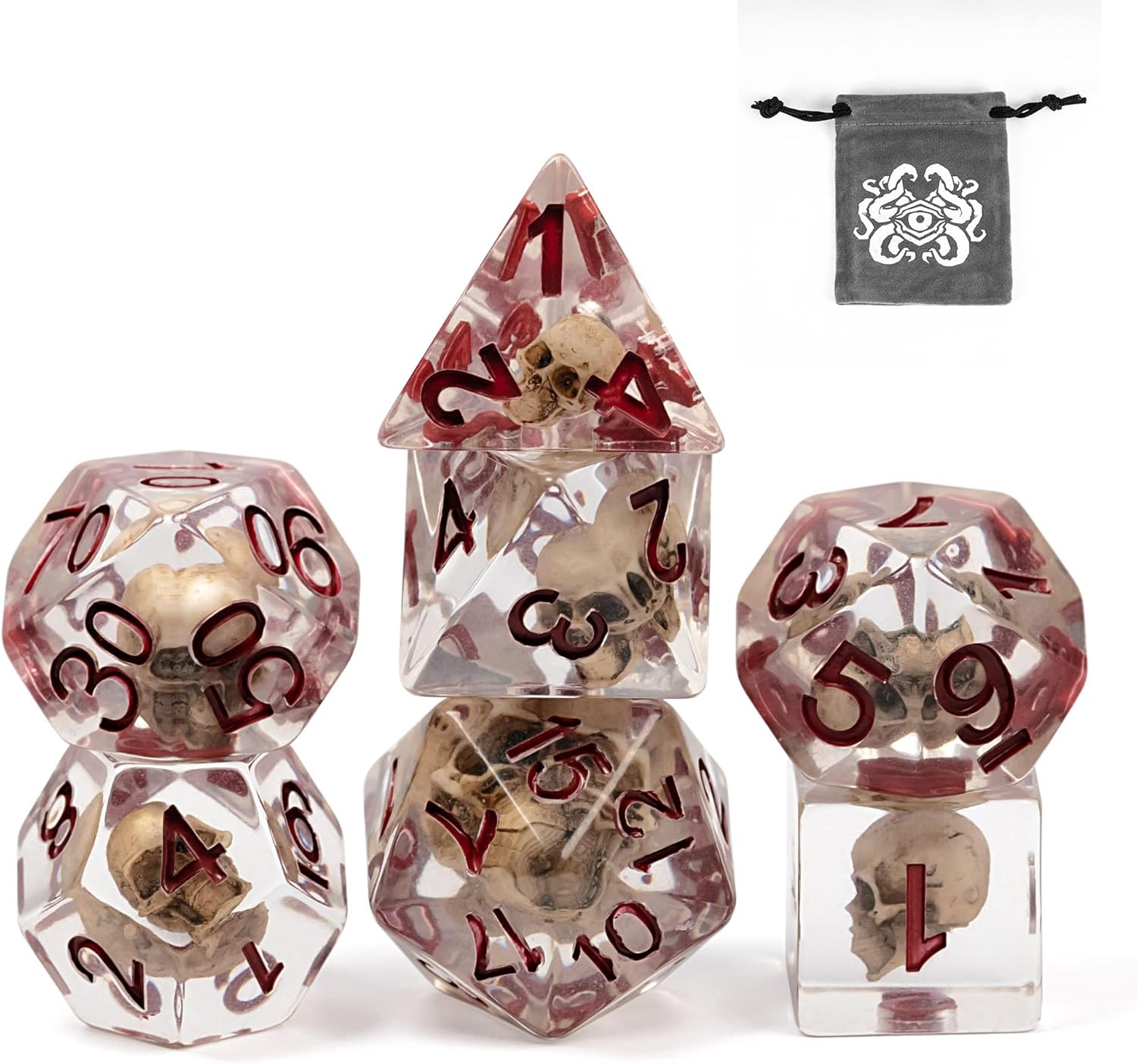 UDIXI Skull DND Dice Set, Resin D and D Dice Set with Storage Pouch for D&D RPG and Other Tabletop Games