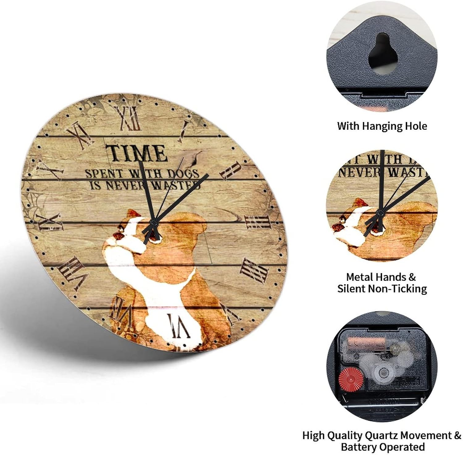 Frenchie Dog Owner Hanging Clock Funny Dog Sayings Wooden Wall Clock 10in Silent & Non-Ticking Battery Operated Inspirational Quote Popular Wall Decor for Farmhouse Bathroom Dessert Station Bar image 4