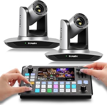 FoMaKo AI Auto Tracking HDMI,20x Optical Zoom PTZ Camera, KC602 Video Mixer Switcher, for Church, Product Launch Events Live BroadcastingFMK12UHX2+KC602