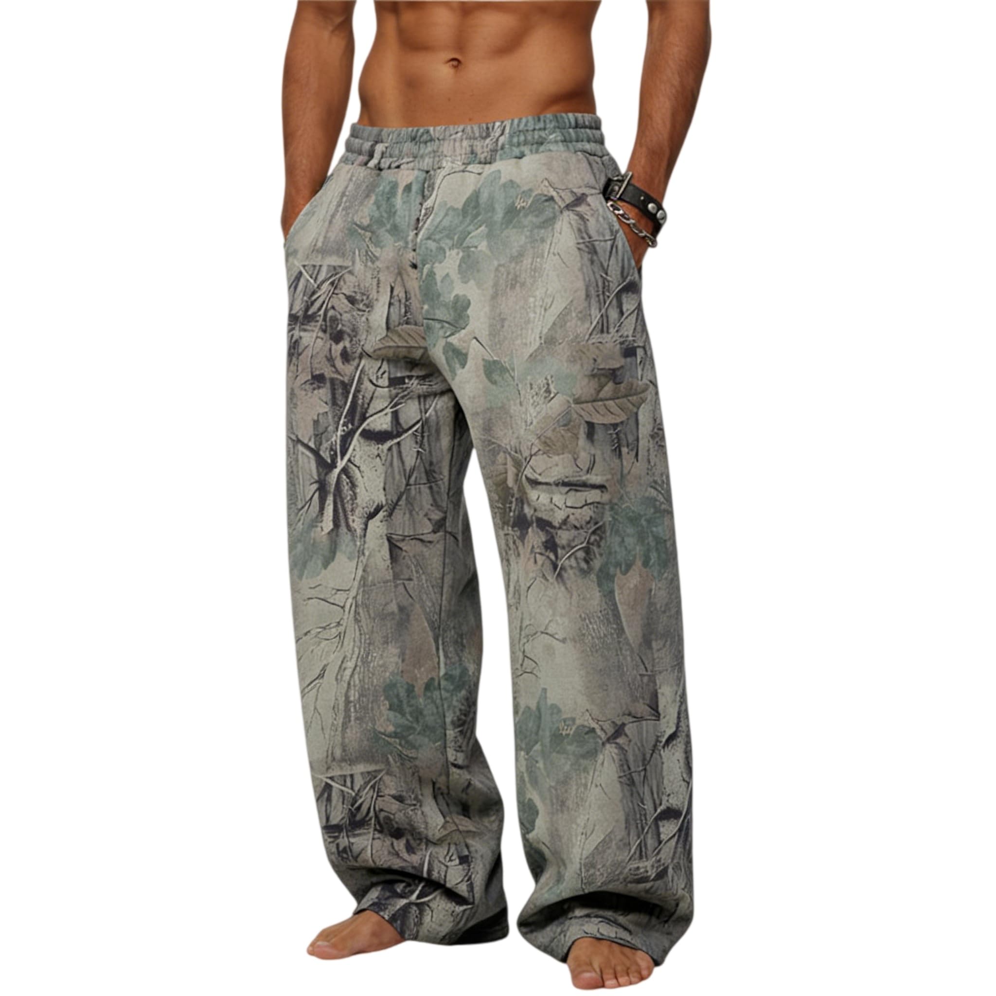 Mens Baggy Camo Pants Camouflage Sweatpants with Pockets Camo Cargo Joggers for Gym Workout Hiking