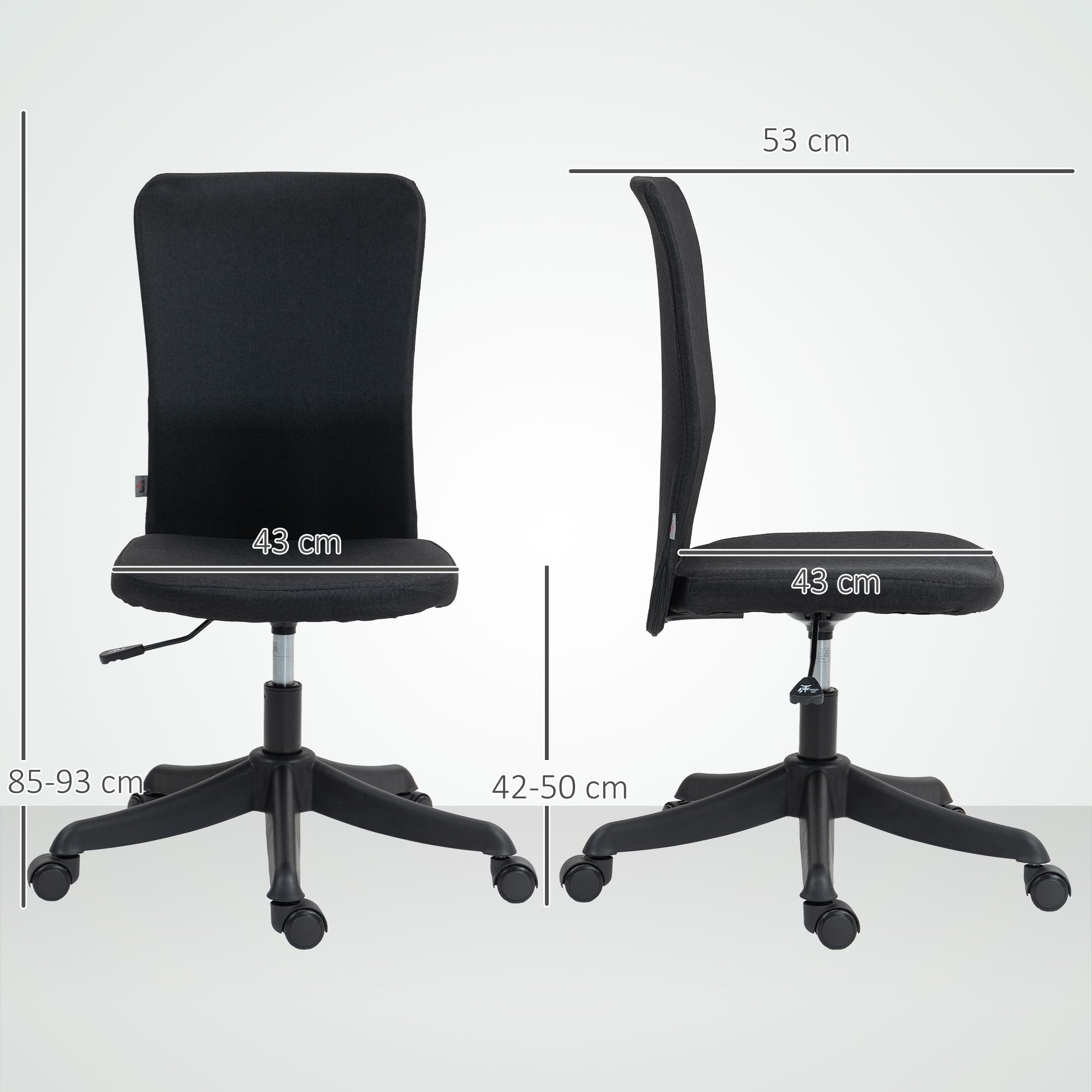HOMCOM Silla de Escritorio sin Brazos Giratoria Altura Ajustable Negro | Silla de Oficina, Tapizado en Lino Sintético, para Estudio Dormitorio Tocador, Carga 120 kg