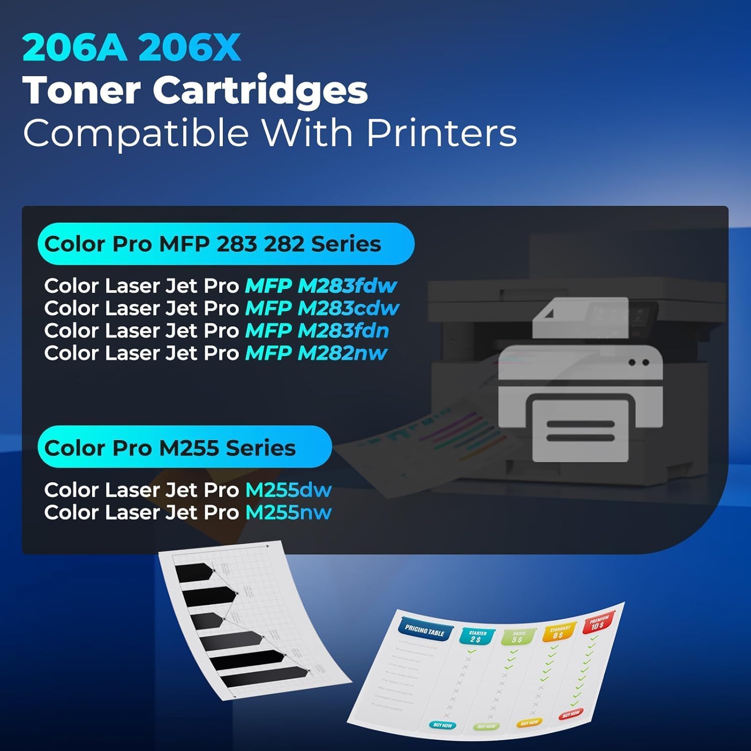 206X Toner Cartridges 4 Pack Compatible for MFP M283fdw M283cdw for HP 206X 206A 206 HP206X HP206A Toner Work for Color Laser Jet Pro MFP M283fdw M255dw MFP M283cdw MFP M283fdn MFP M282nw M255nw Ink
