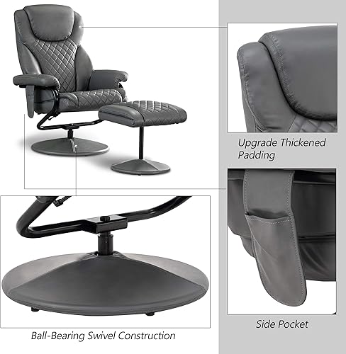 Miniatura 23 de MCombo Silla reclinable con otomana, silla reclinable con masaje, silla giratoria 360 de piel sintética, 4901 (blanco crema) Crema Blanco,Negro