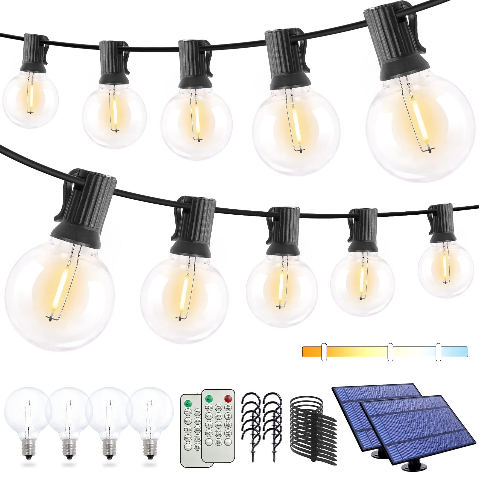 Solar Outdoor String Lights 100ft*2 G40 Globe Outdoor Lights with 60 Waterproof Shatterproof LED Bulbs Connectable Patio Lights for Outside Backyard Garden Porch Party Led Outdoor String Lights
