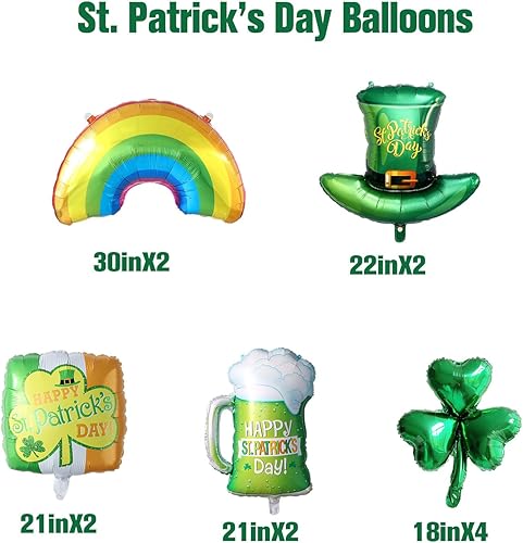 Miniatura 2 de 12 globos del día de San Patricio, trébol verde de la suerte, arco iris, sombrero superior, globos de papel de aluminio de cerveza para fiesta de