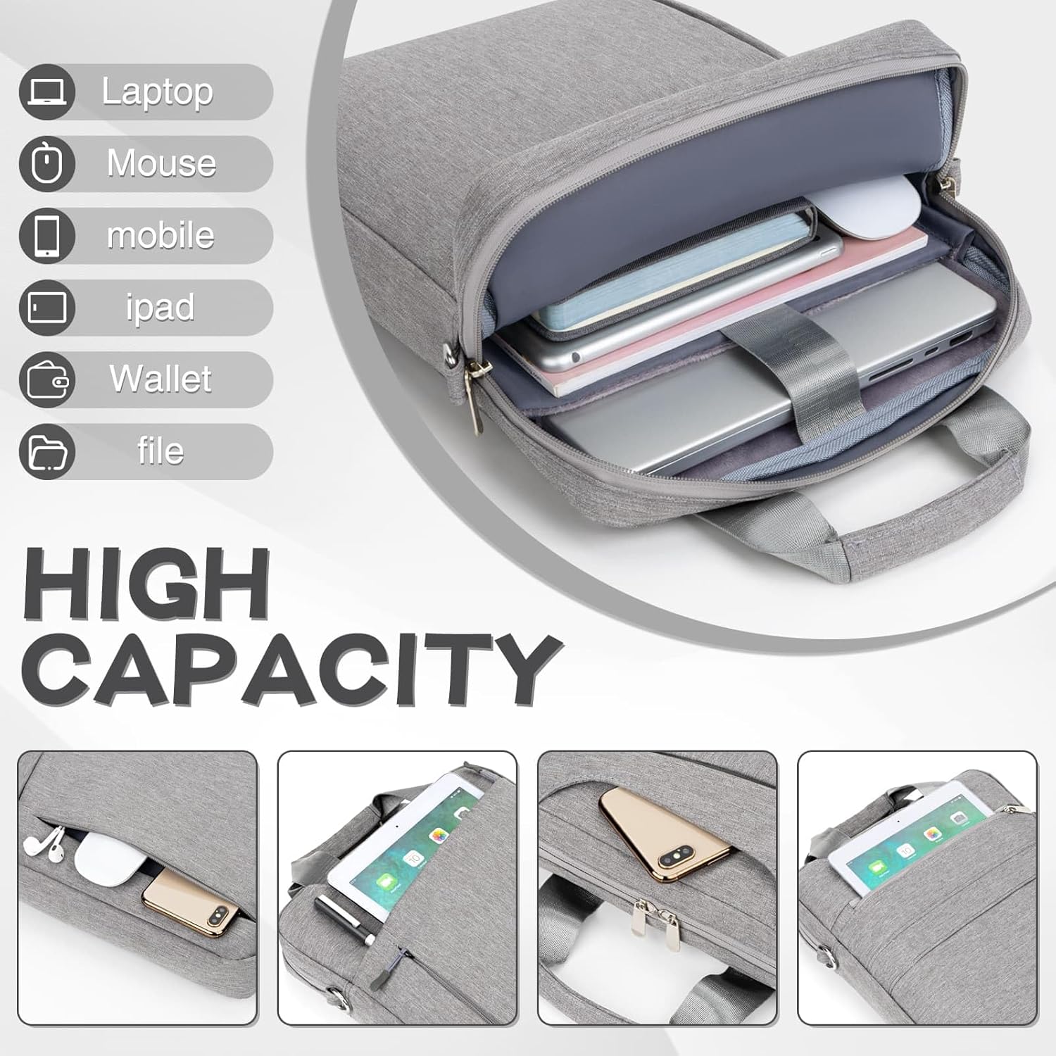 MicaYoung Laptop Case Shoulder Sleeve Bag Compatible with 14" MacBook Pro M5 M4 M3 M2 M1(2025-2021)/13.6" MacBook air M4 M3 M2, Chromebook Notebook Portable Carrying Messenger Computer Bag, Gray - Image 3