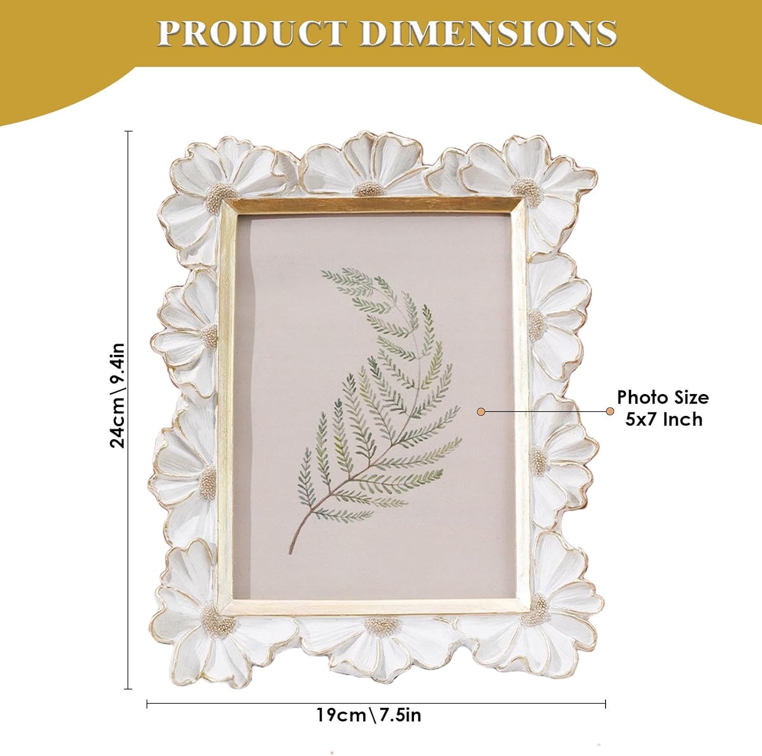 5 x 7 Inch Decorative Picture Frame with Floral Border, Vintage Style Photo Frame for Tabletop Display or Wall Hanging , Hand Carving Artwork Border for Home Decor, Desk, Family Photos (White, 5X7)