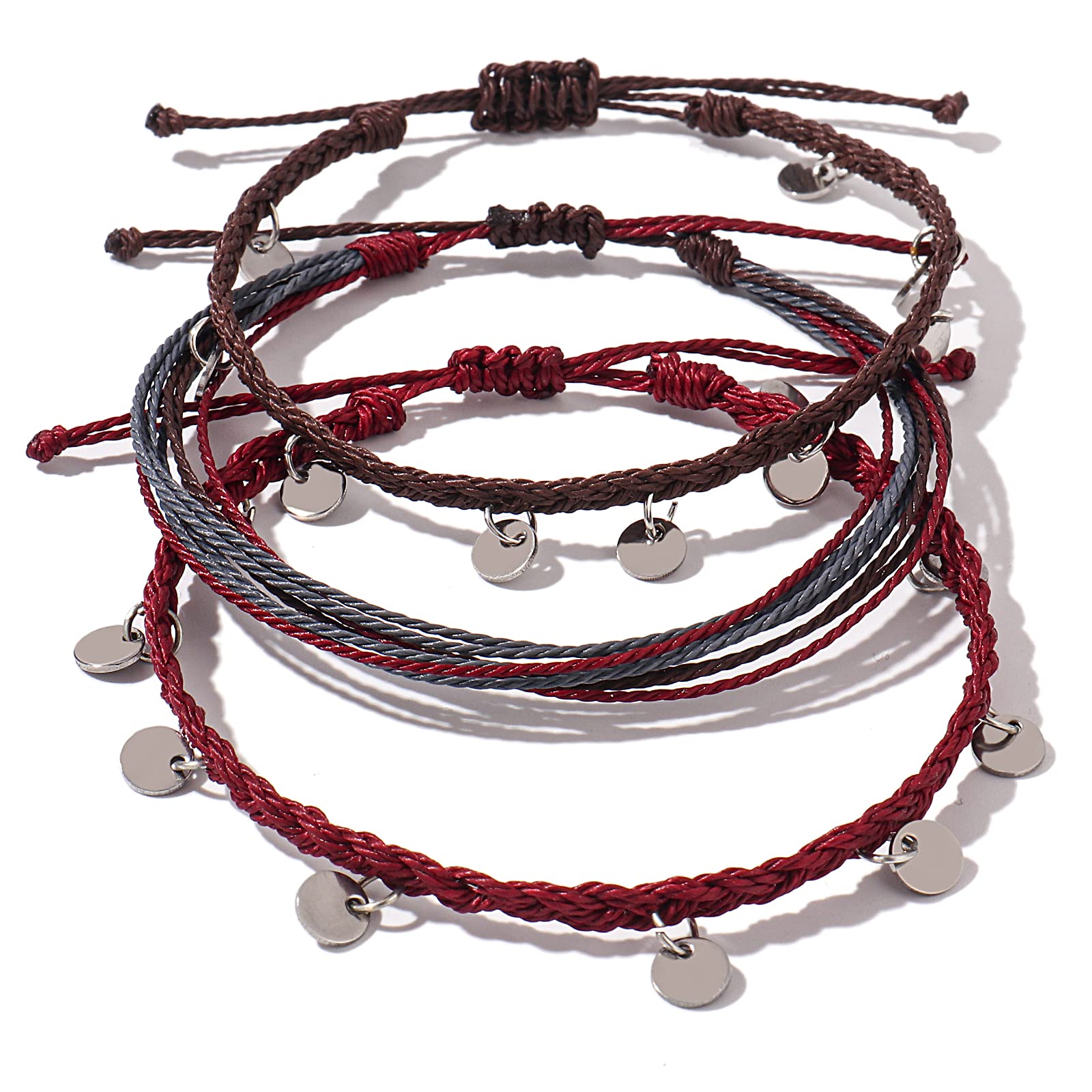 FANCY SHINY String Ankle Bracelets Waterproof Rope Anklets Braided Beach Boho Coin Anklets Cute Friendship Foot Jewelry for Women Teen Girls, 8 inch, Metal