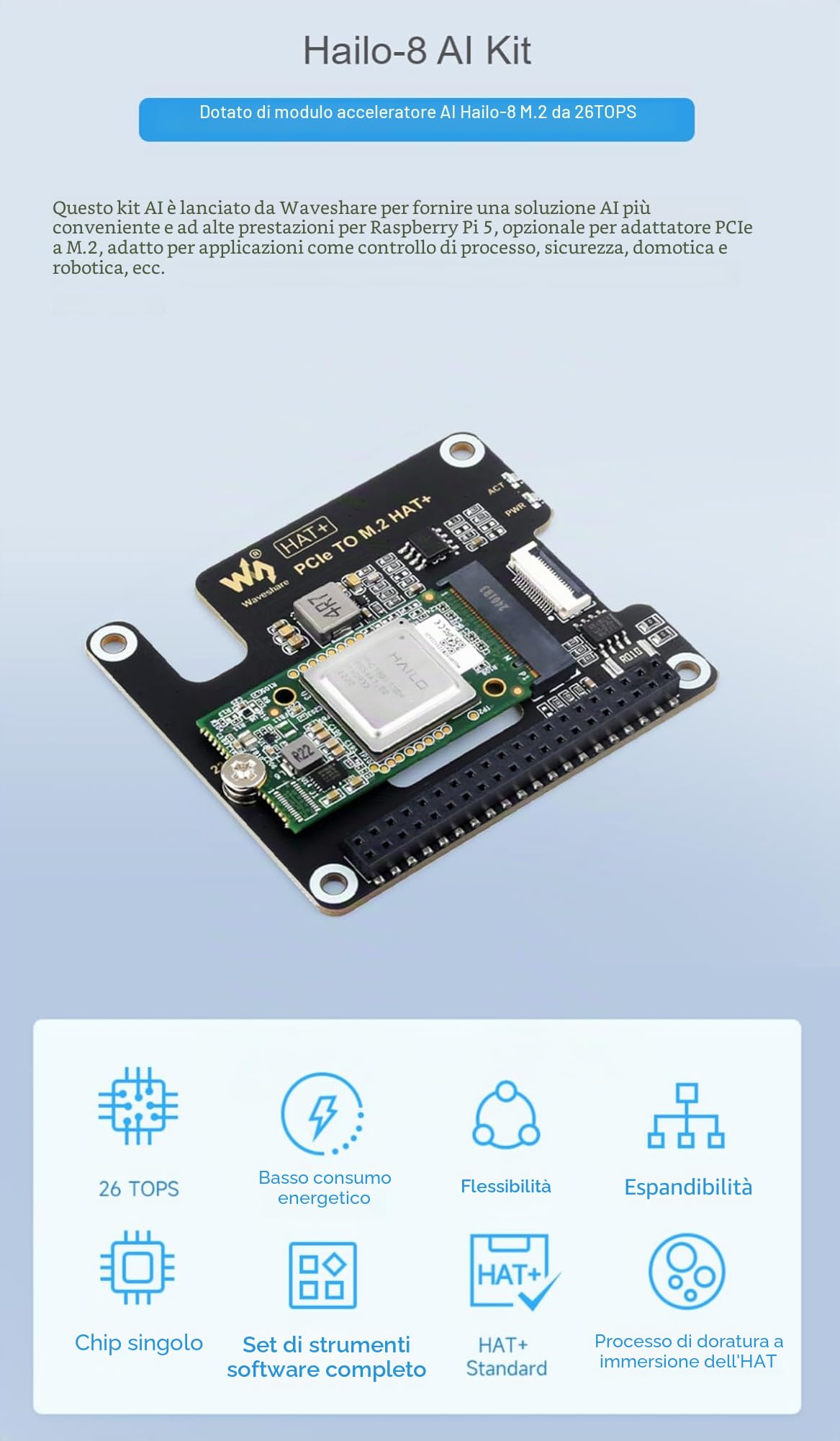 TUOPUONE Hailo-8 M.2 AI Accelerator Module Compatible Raspberry Pi 5 Based On The 26TOPS Hailo-8 AI Processor Included PCIe To M.2 Adapter Board