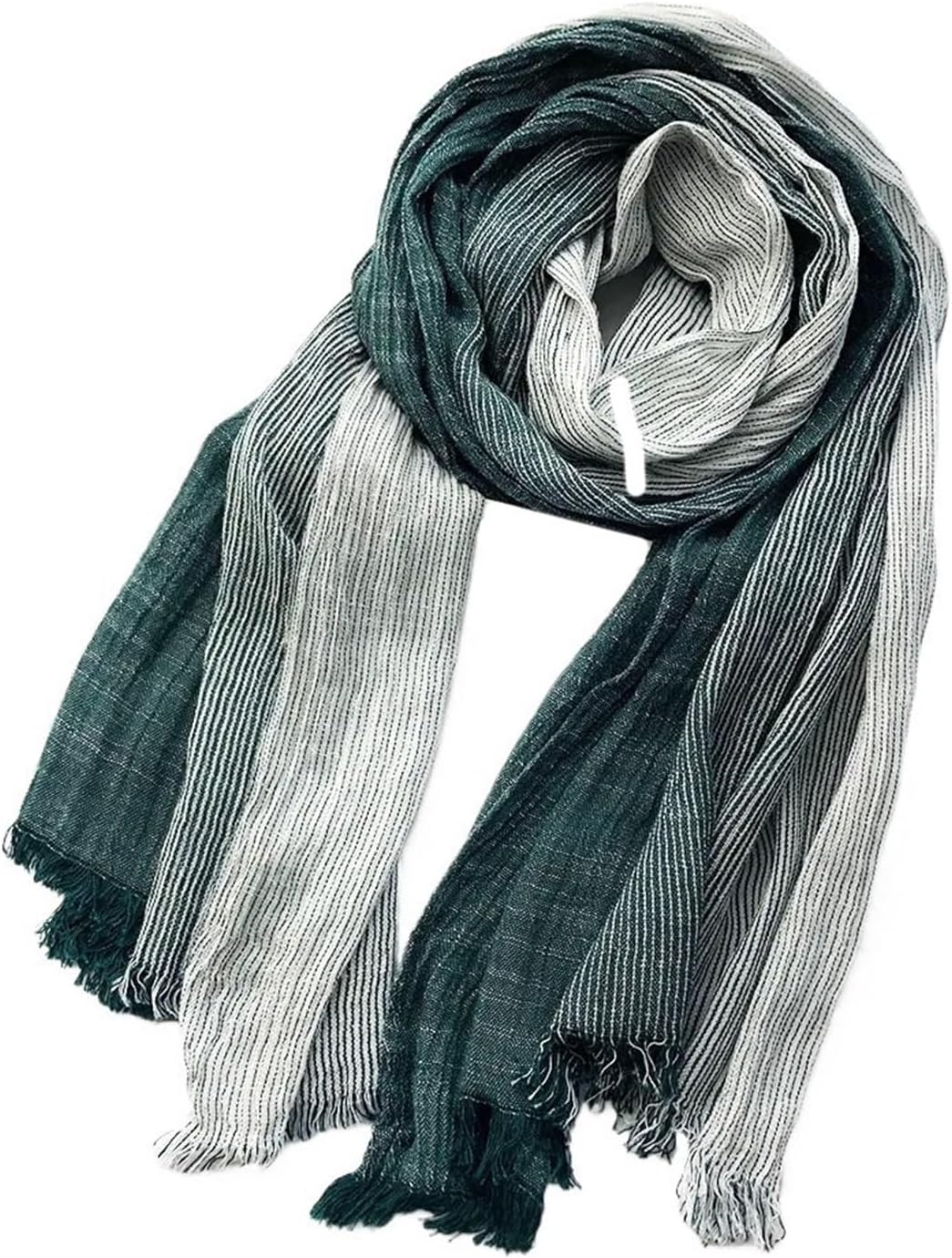Scarf Fashion Striped Scarf Cotton Linen Autumn Winter Warm Neckerchief Casual Male Shawl Scarf for Men and Women(White)