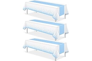 54 x 108 Baby Shower Tablecloth with Printed Light Blue Table Runner