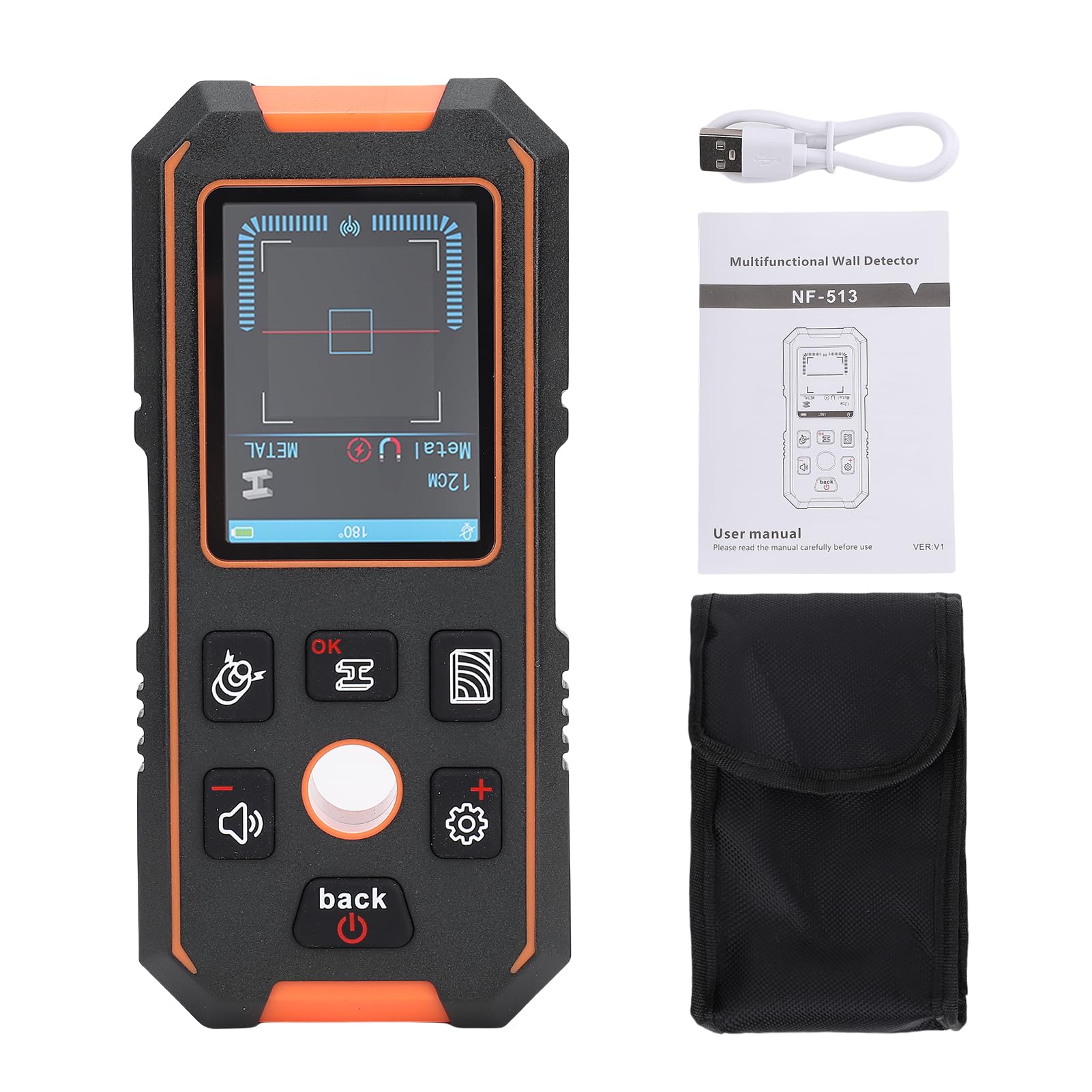 Detector de escáner de pared 3 en 1 para madera, metal y cables de CA activos con pantalla LCD a color de 2,4 pulgadas, medición de profundidad de hasta 3,15 pulgadas, batería de
