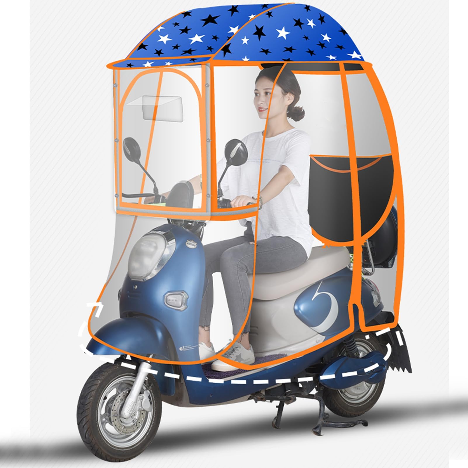LIEOWYD Universal Mobility Scooter Rain Cover Canopy, Fully Enclosed Motor Scooter Umbrella Mobility Sun Shade Rain Cover Waterproof, Scooter Fold-Away Mobility Scooter Canopy,Blue,B Style