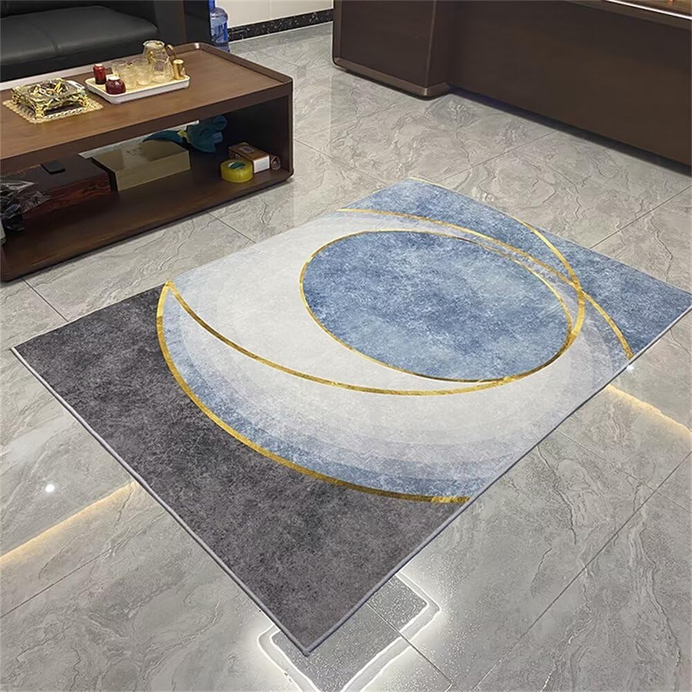 Tapis de sol exterieur et intérieur géométrique gris-bleu pour déco chambre adulte