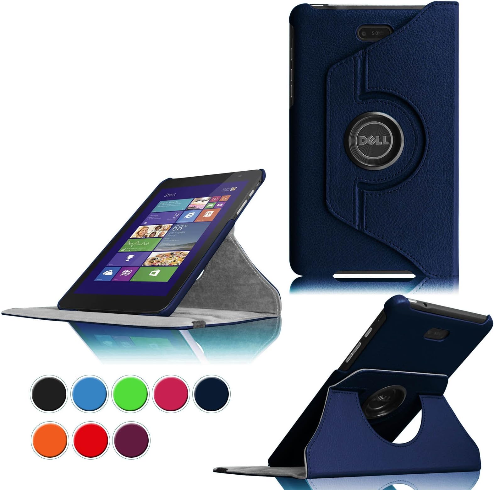 Intellishop Online (NAVY) 360 Rotating Leather Stand Case Cover for Dell Venue 8 Pro Windows 8.1 Tablet / 2014 New Dell Venue 8 Android Tablet