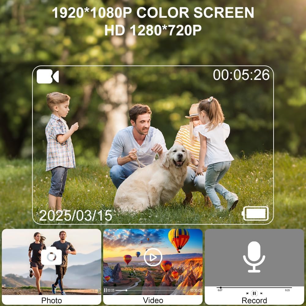 OBEST Mini Action Cam 1080P, Telecamera Vlog Magnetica Portatile, Impermeabile 30M con Custodia, 128G TF, Clip 360°, per Viaggi Gatti Animali Domestici