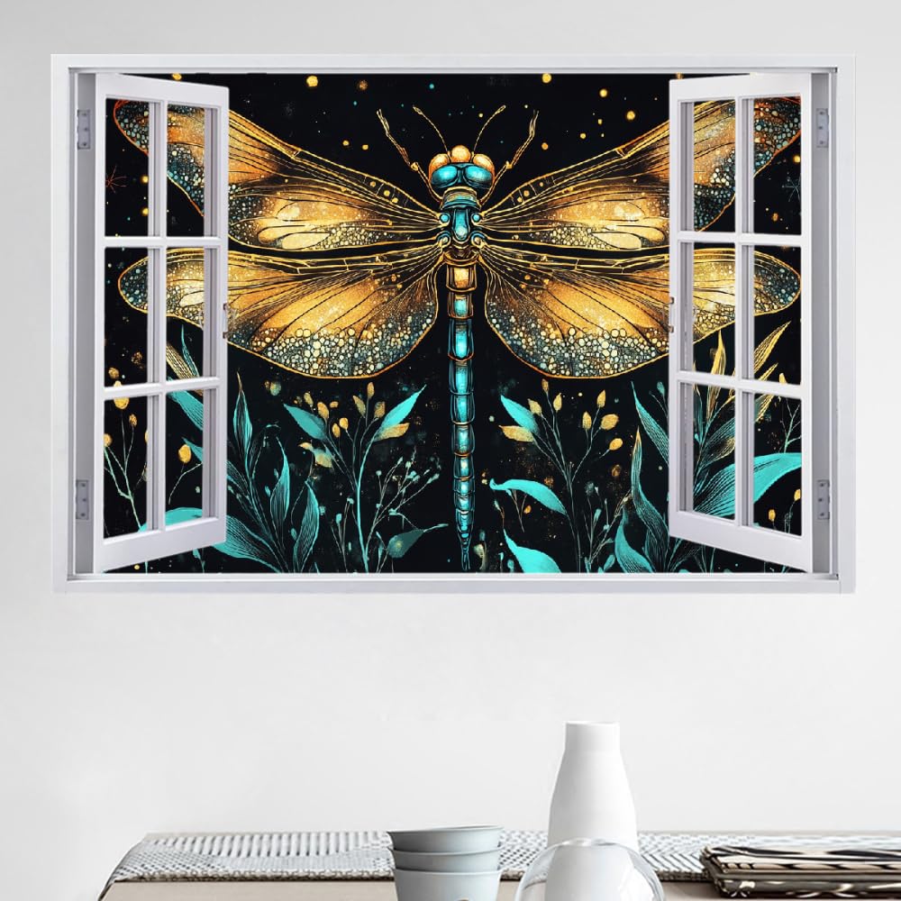 Decalcomanie da muro Art 3D Fracassato Libellula Adesivi murali removibili Retrò Botanico Carta da parati Camera da letto autoadesivo per ragazze Camera da letto Nursery Home Decor Gift