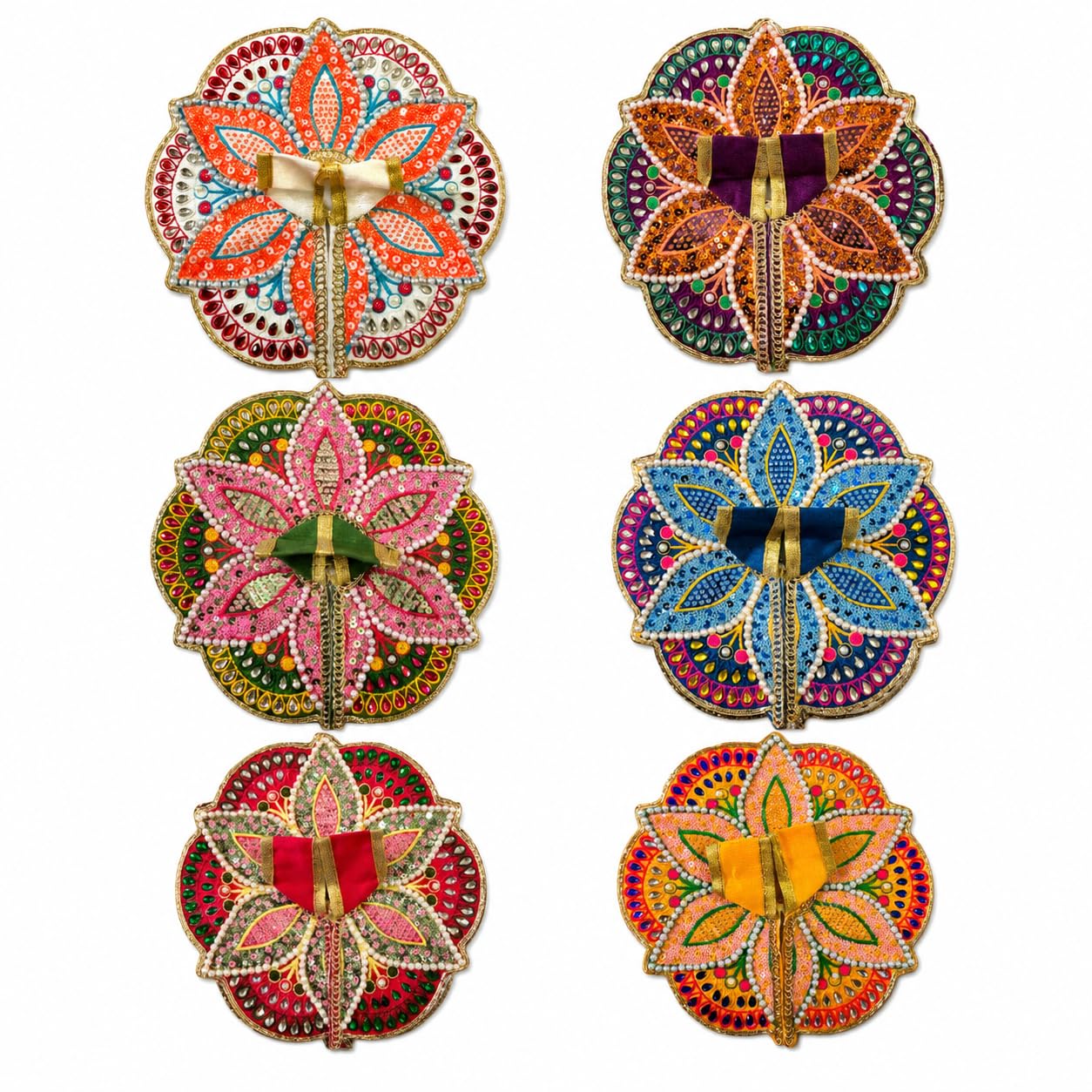 Laddu Gopal Poshak Lotus Design Pack of 6 | Bal Gopal Dress with Pearl Sequin Embroidery Work | Thakur Ji Vastra Shringar Set Size-5-image-22
