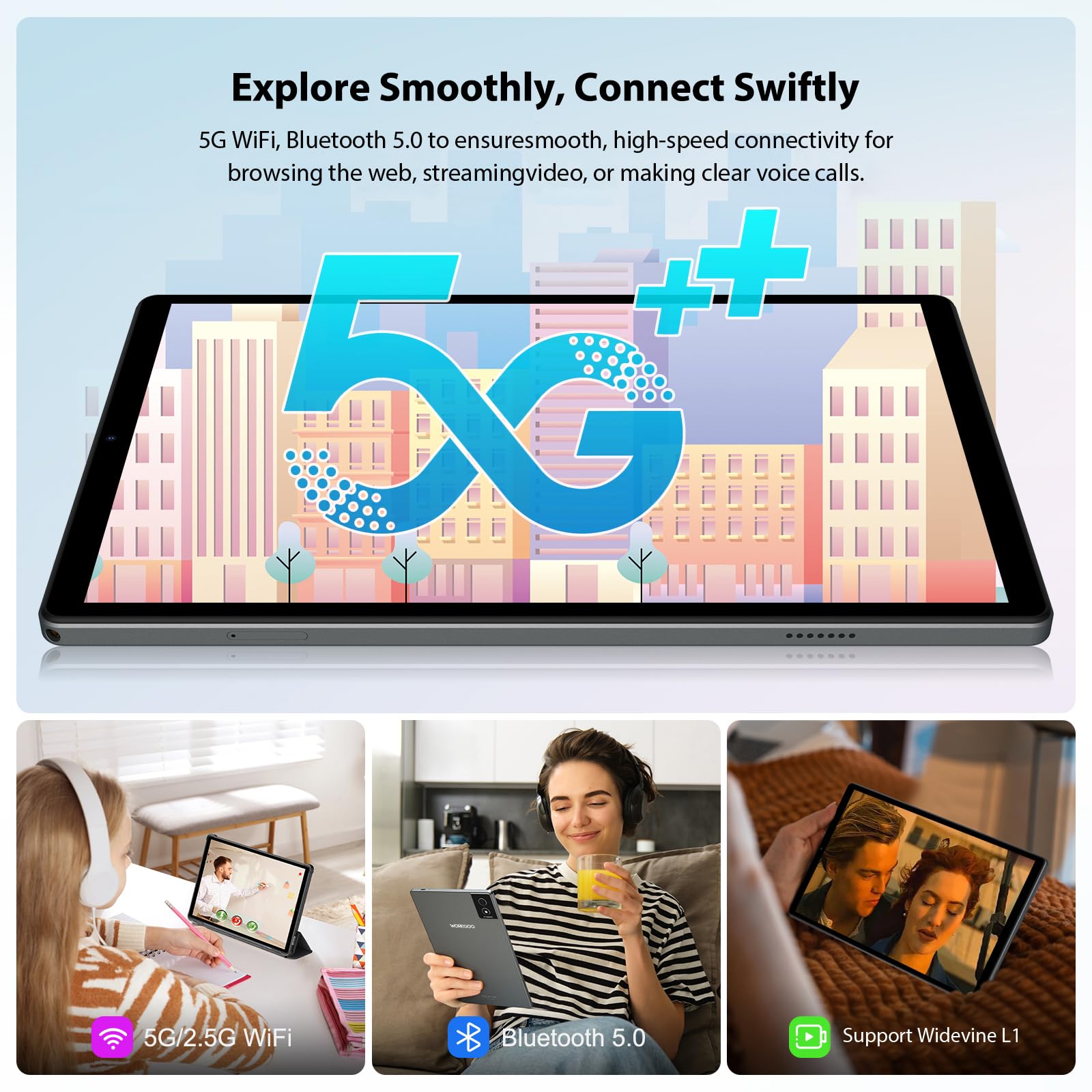 10.4 Pollici Tablet Android 15, 5G WiFi, Tablet in Offerta 36GB RAM+256GB ROM(TF 1TB), 2000x1200 FHD, Octa-Core, Widevine L1/8000mAh/8MP+13MP/BT5.0/GPS/GMS, con Tastiera e Mouse, Grigio