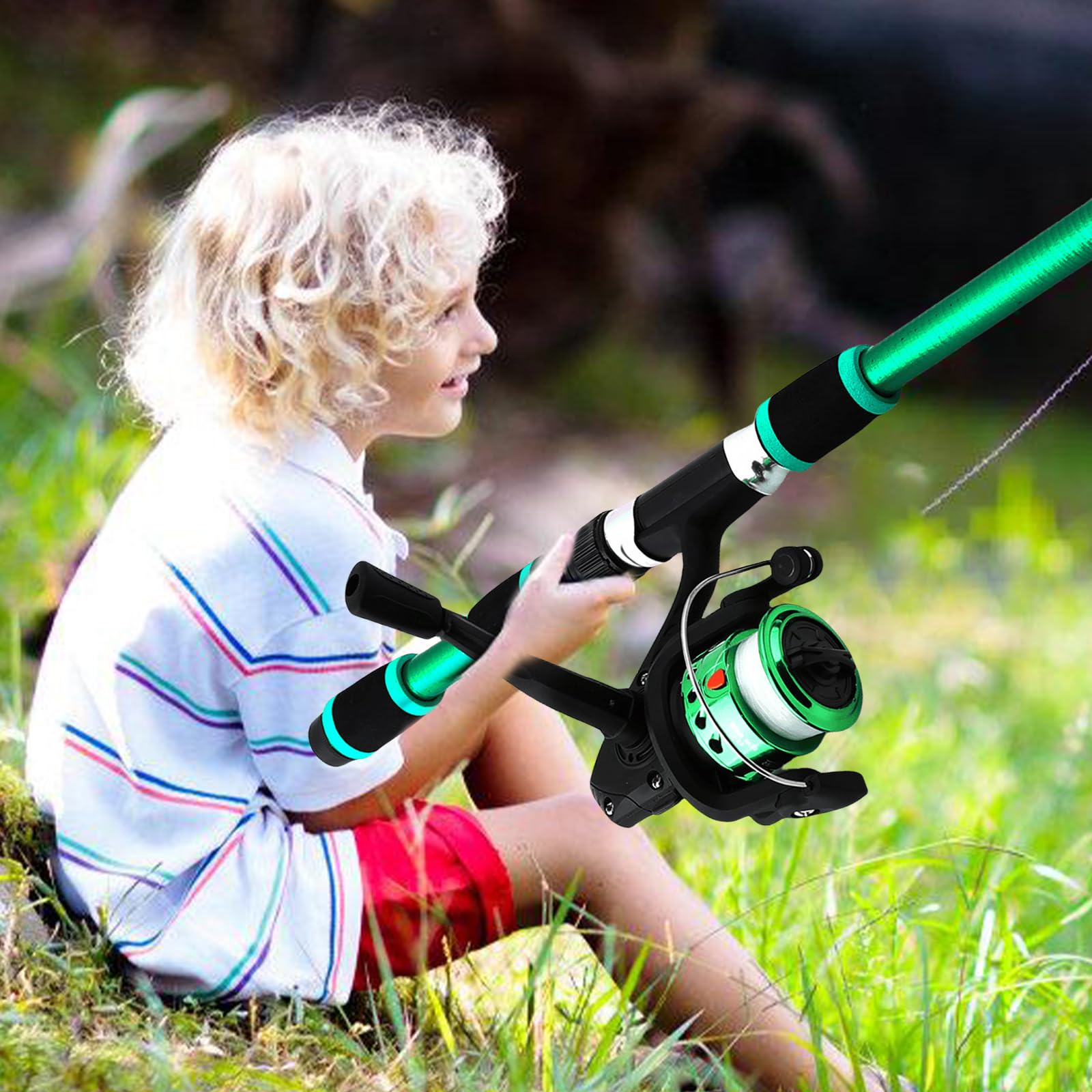 Juego de caña de pescar para niños, juego de cañas de pescar para niños, juego de iniciación, caña de pescar telescópica de 1,8 m con carrete y juego de cebo, accesorios para niños de 3 a 10 años