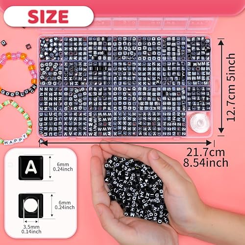 Miniatura 2 de Iooleem Cuentas de letra, 1215 cuentas cuadradas del alfabeto de 6 x 6 pulgadas, cuentas para hacer joyas, cuentas para hacer pulseras (negro y