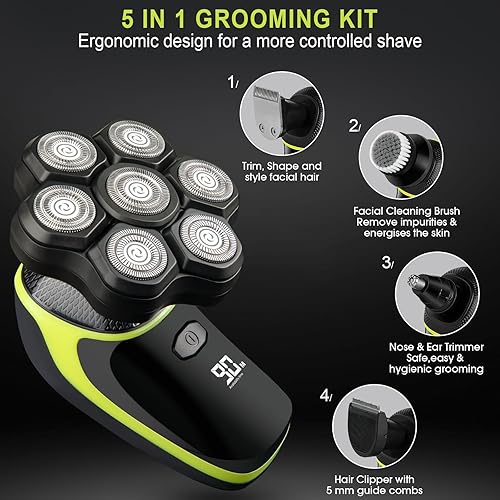 Miniatura 5 de Telfun - Afeitadoras magnéticas 7D para hombres calvos, impermeable, hipoalergénica, eléctrica para cabeza y cuerpo, afeitado húmedo y seco, carga