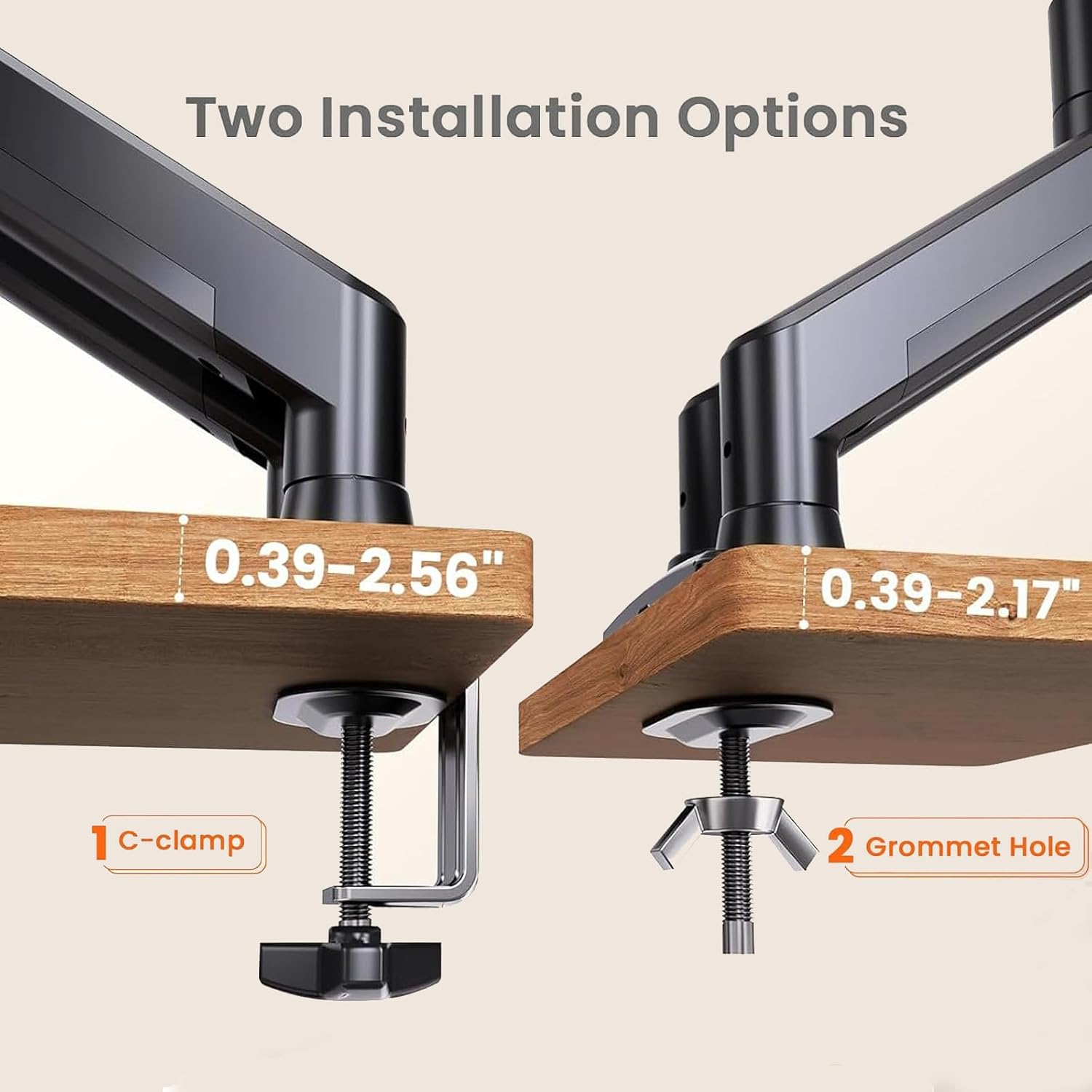 Dual Monitor Stand for 2 Screens up to 32 in, Each Arm Holds 22 lbs, Adjustable Dual Monitor Mount with Gas Spring, Tilt Swivel Rotate, VESA 75/100mm for Home & Office