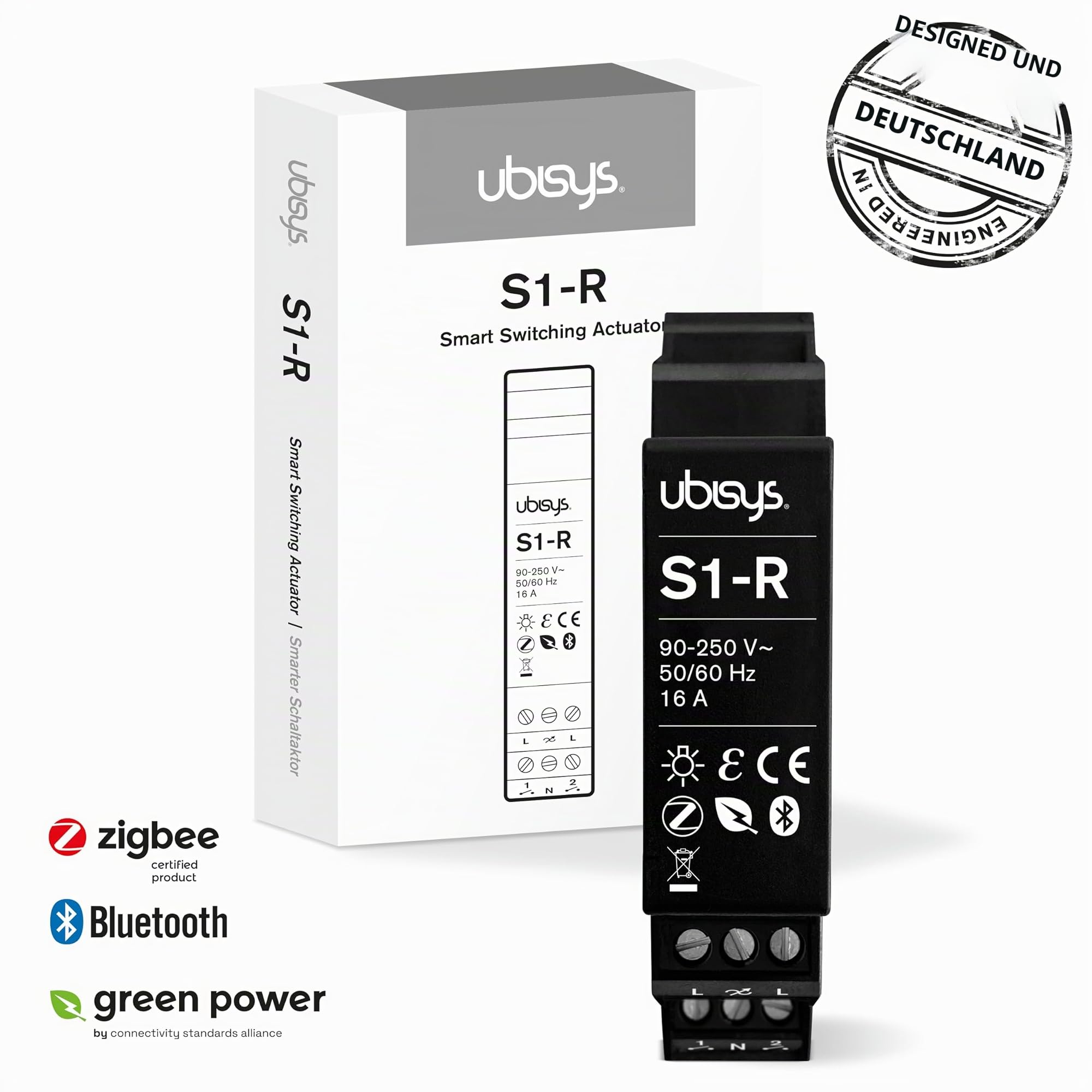 Erweiterungs-Set "Schalter-R 3" | 3x ubisys Zigbee/Bluetooth Schaltaktor S1-R (Series 2): Schaltet bis zu 16A | Zigbee Direct | Auch ohne Gateway steuerbar | Stromstossrelais | Sie sparen 14€.