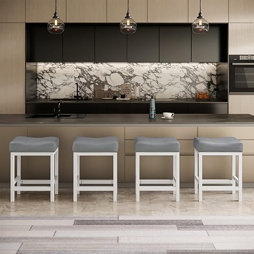 Miniatura 10 de KS861P-LG - Juego de taburetes de bar de 24 pulgadas taburete de cocina de piel sintética grisblanco base de metal KS861P-LG