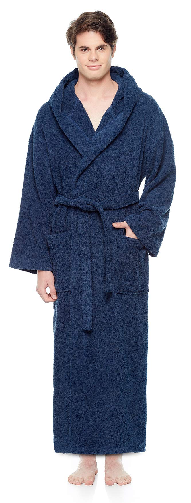 Arus Peignoir de bain pour hommes avec capuchon | longueur mollet ou cheville | tissu éponge 100% coton (380 g/m²) certifié OEKO-TEX