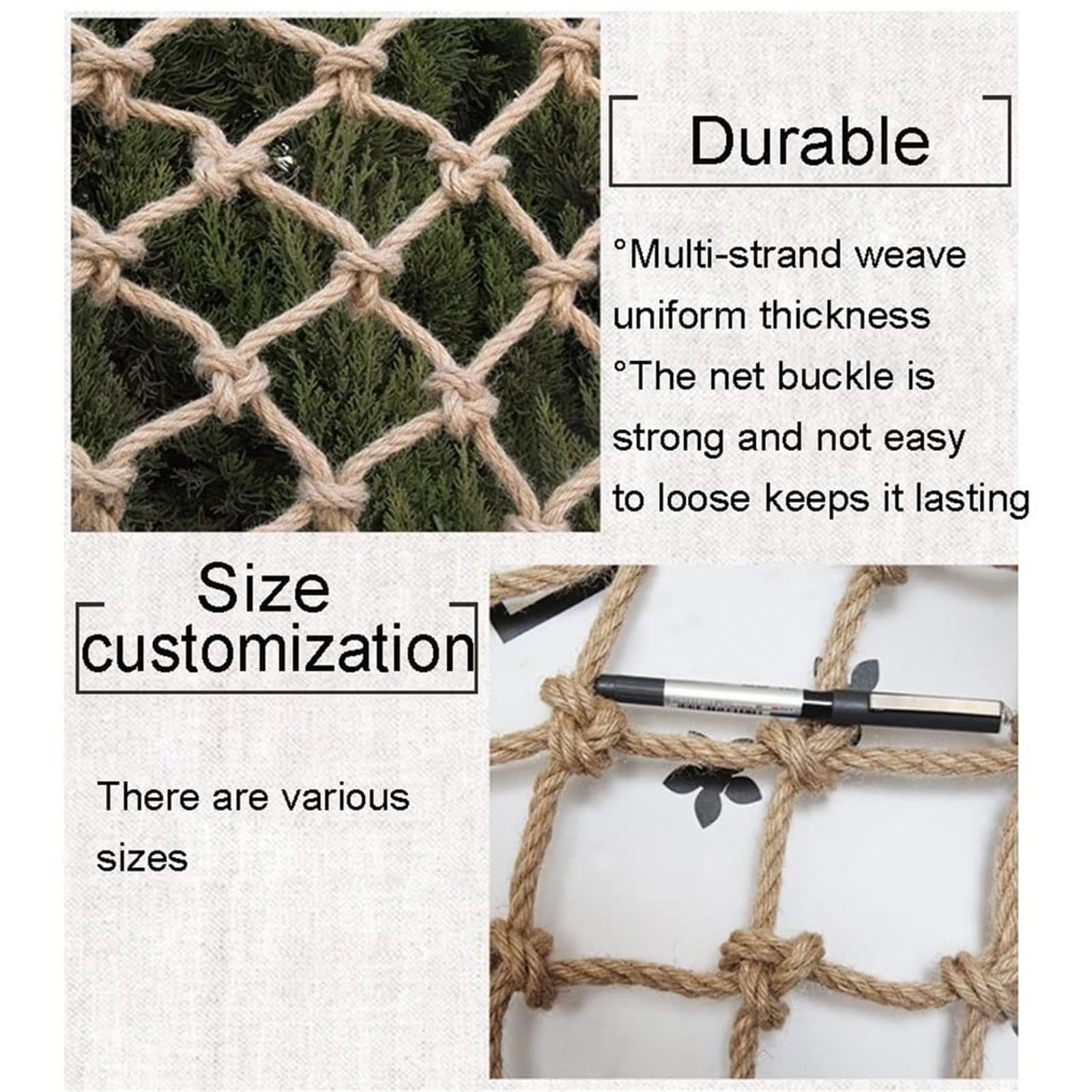Cuerda de cáñamo de seguridad infantil, 6 mm de grosor, 1 m de longitud, ideal para escalada, protección de vallas, barandillas y parques infantiles, ecológica, segura para niños.