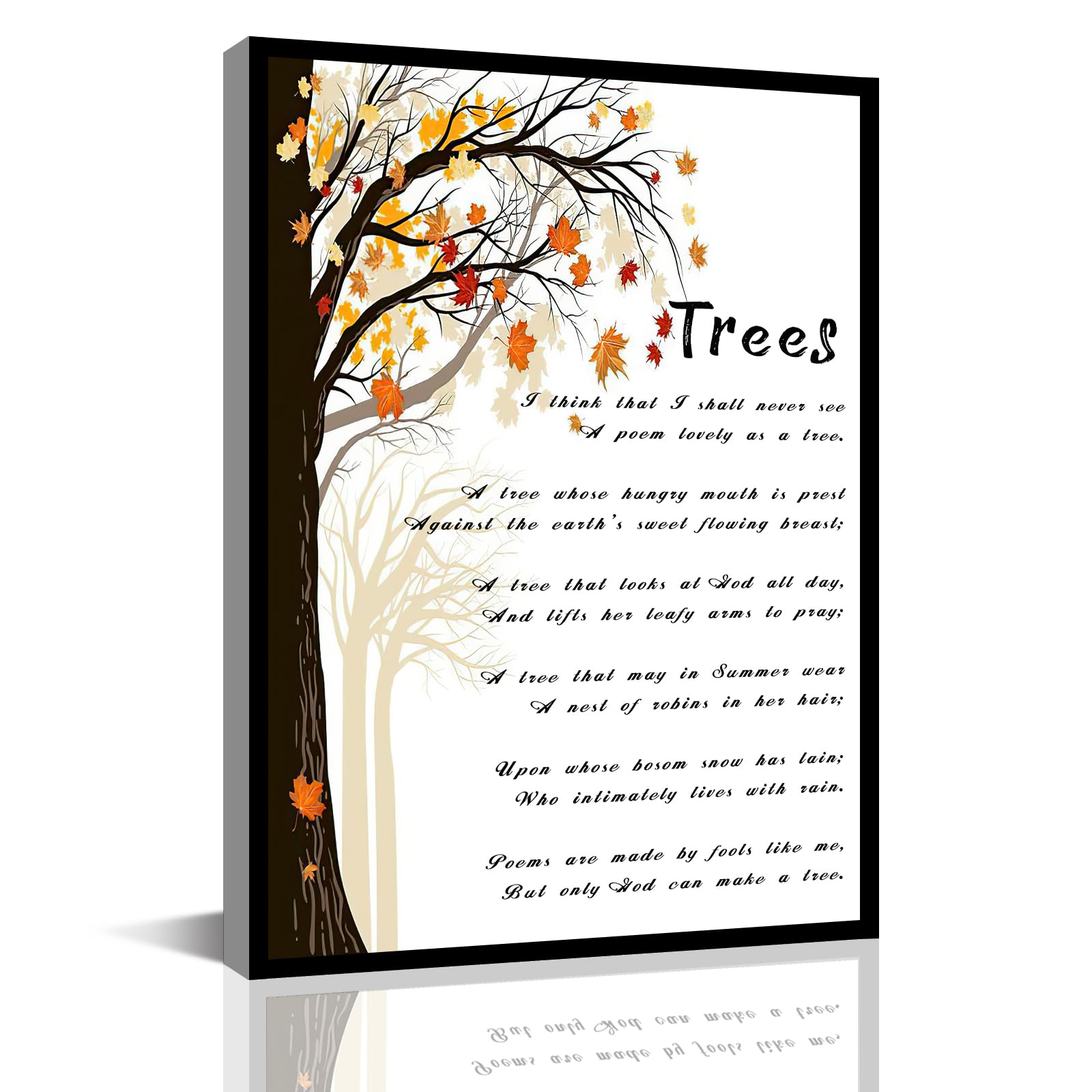 Trees Poem By Joyce Kilmer Poetry Poster Inspirational Decor Bedroom Wall Prints Decorative Canvas Gallery Art Oil Artwork Printing Canvas Painting Home Living Office Decor(8x12inch)-Wooden Framed