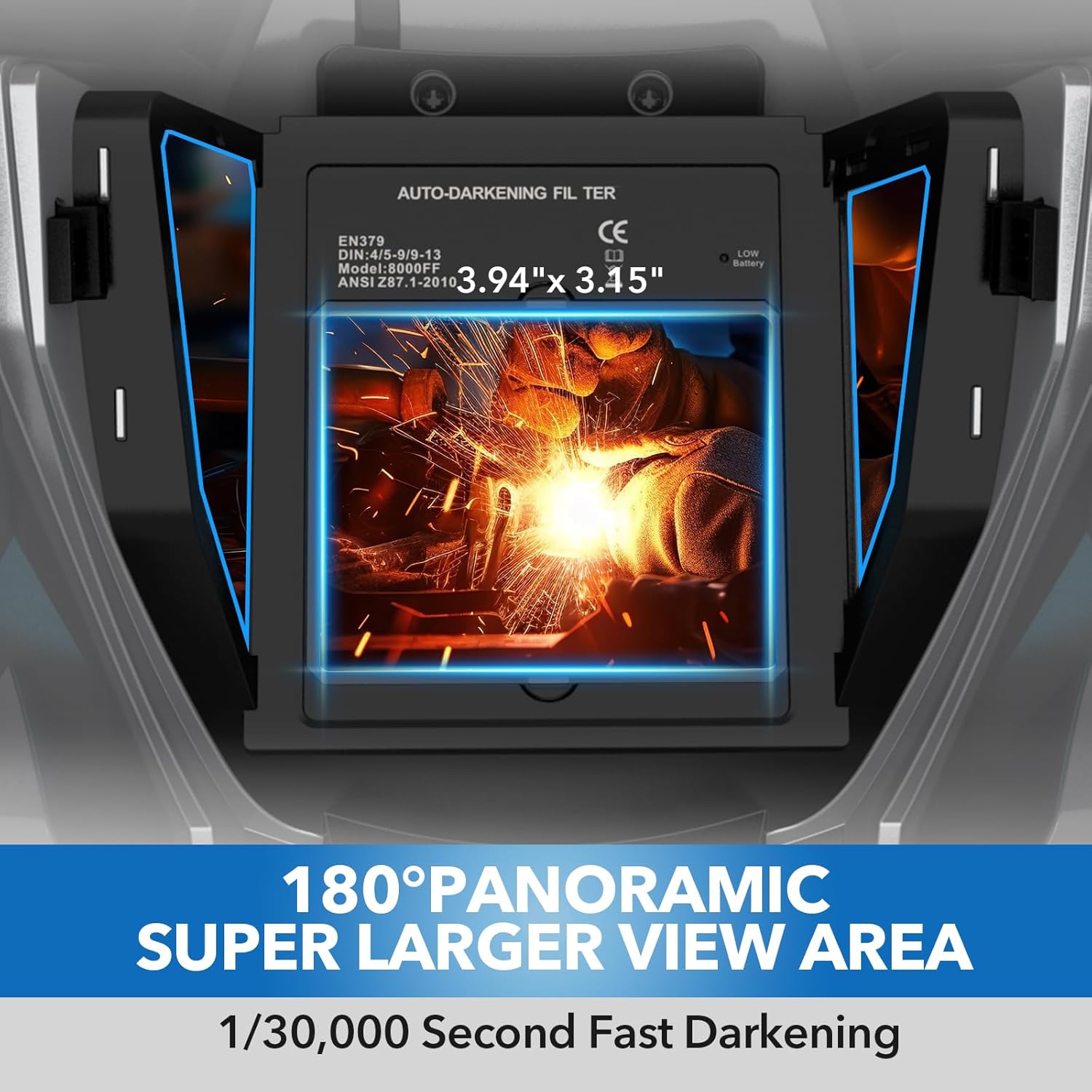 TRQWH Panoramic View Welding Helmet & Auto Darkening Welding Lens 4.49 * 5.24in Large View Solar True Color Filter