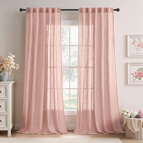 Vista 38 de MIULEE - Cortinas semitraslúcidas suaves y gruesas, textura de lino para dormitorio y sala de estar, para Navidad, con trabilla trasera y jareta, 84