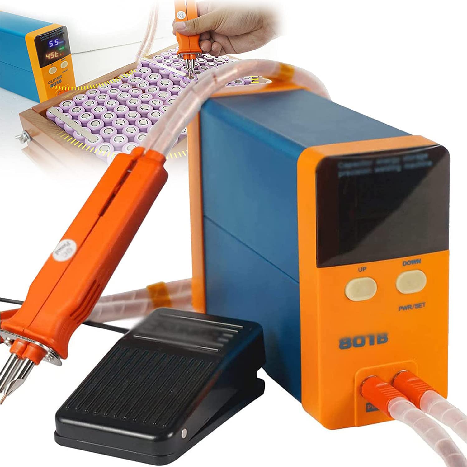 FAXIOAWA Saldatrice a Punti Cordless 801B 11,6KW Saldatrice a Batteria Industriale per accumulo di energia Saldatrice a Punti Portatile di precisione a impulsi per Batteria al Litio 18650,14500