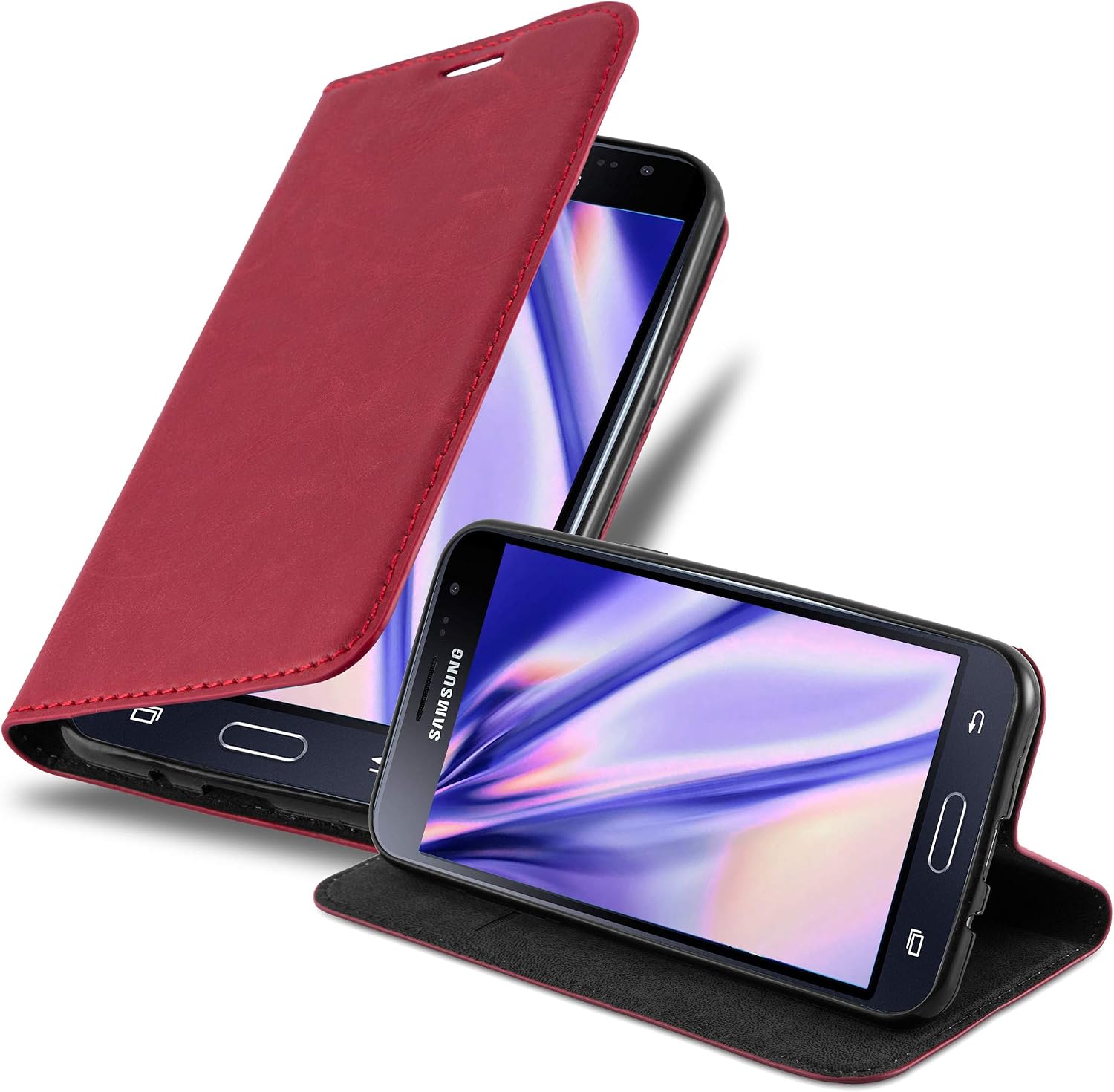 Cadorabo Book Case Compatible with Samsung Galaxy J3 / J3 DUOS 2016 in Apple RED - with Magnetic Closure, Stand Function and Card Slot - Wallet Etui Cover Pouch PU Leather Flip