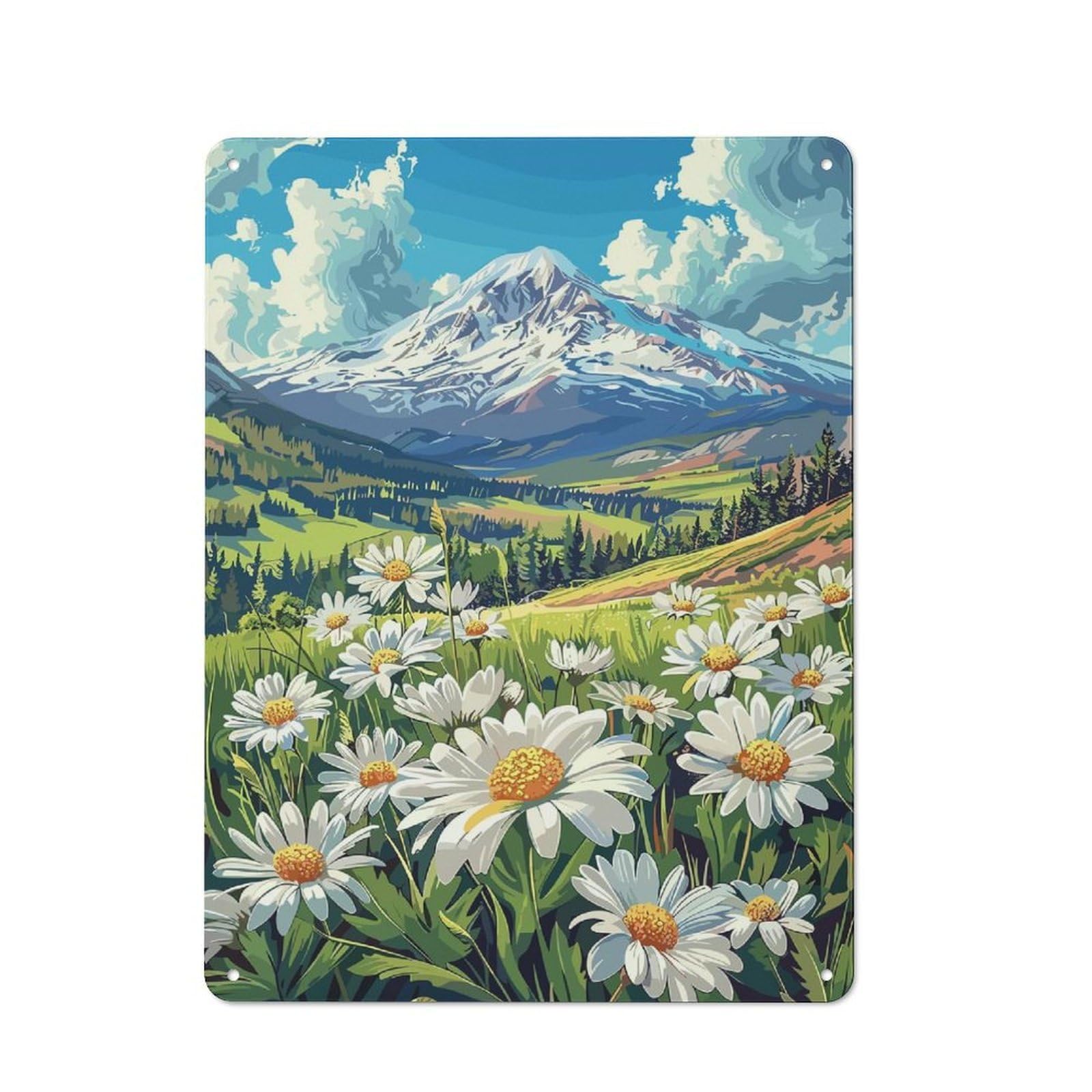 Junmoney Style-7 Mountain Meadow Daisies Printed Metal Sign 40X30cm For Man Cave Or Games Room, Suited To Games Room Collectors