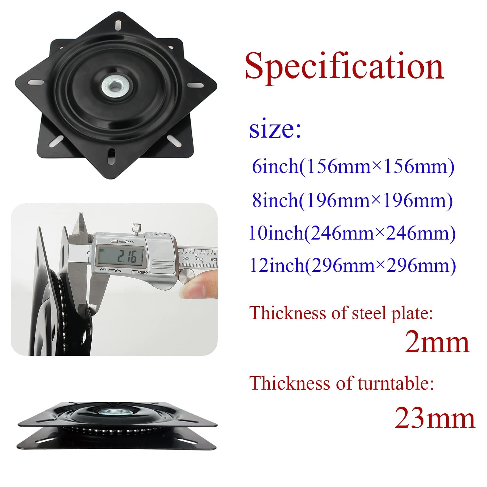 Base girevole con piastra orientabile, Cuscinetto quadrato girevole for giradischi a 360 gradi, nero, dimensioni multiple(8inches)