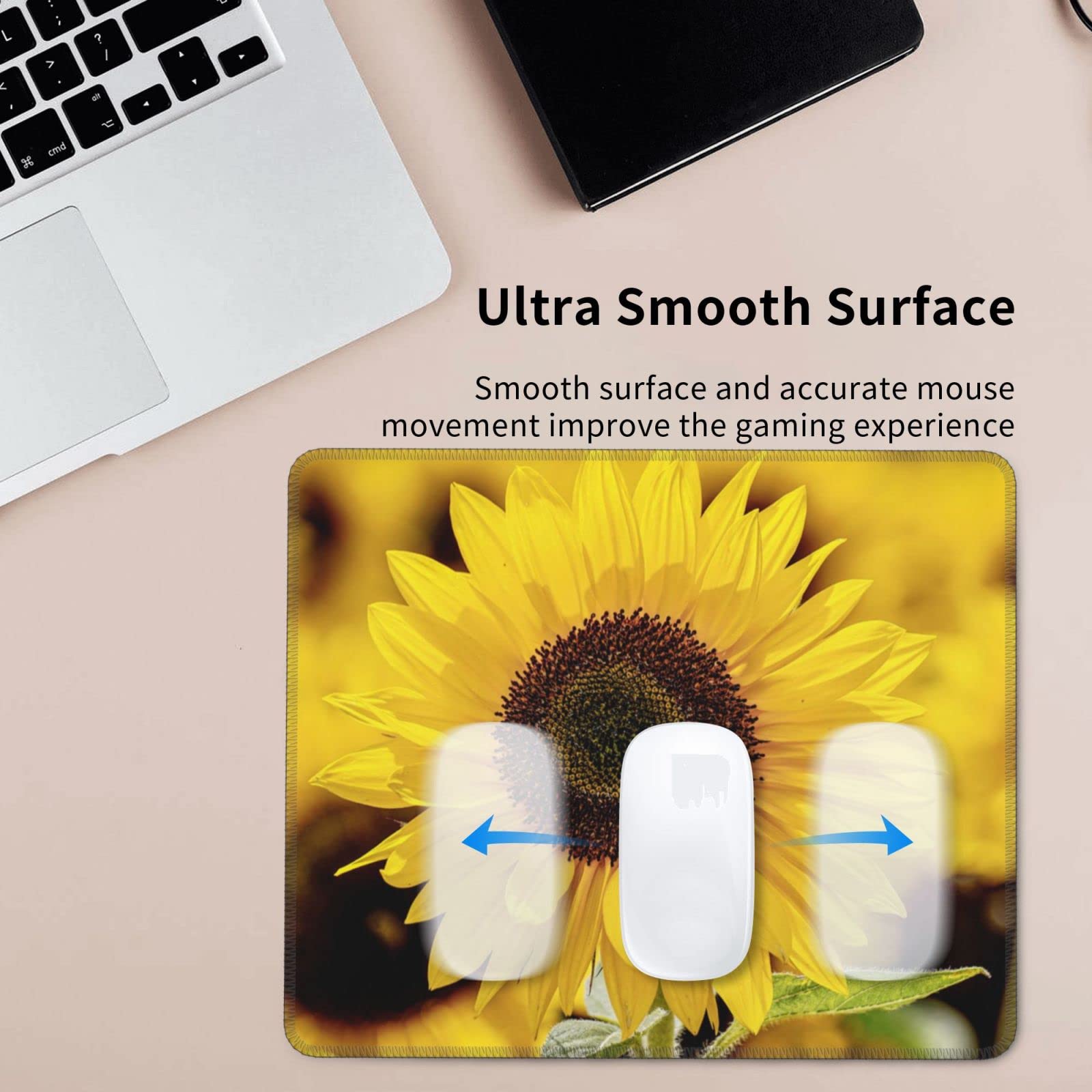 Bellissimo tappetino per mouse a forma di girasole con bordo cucito, base in gomma antiscivolo, per computer portatile, computer