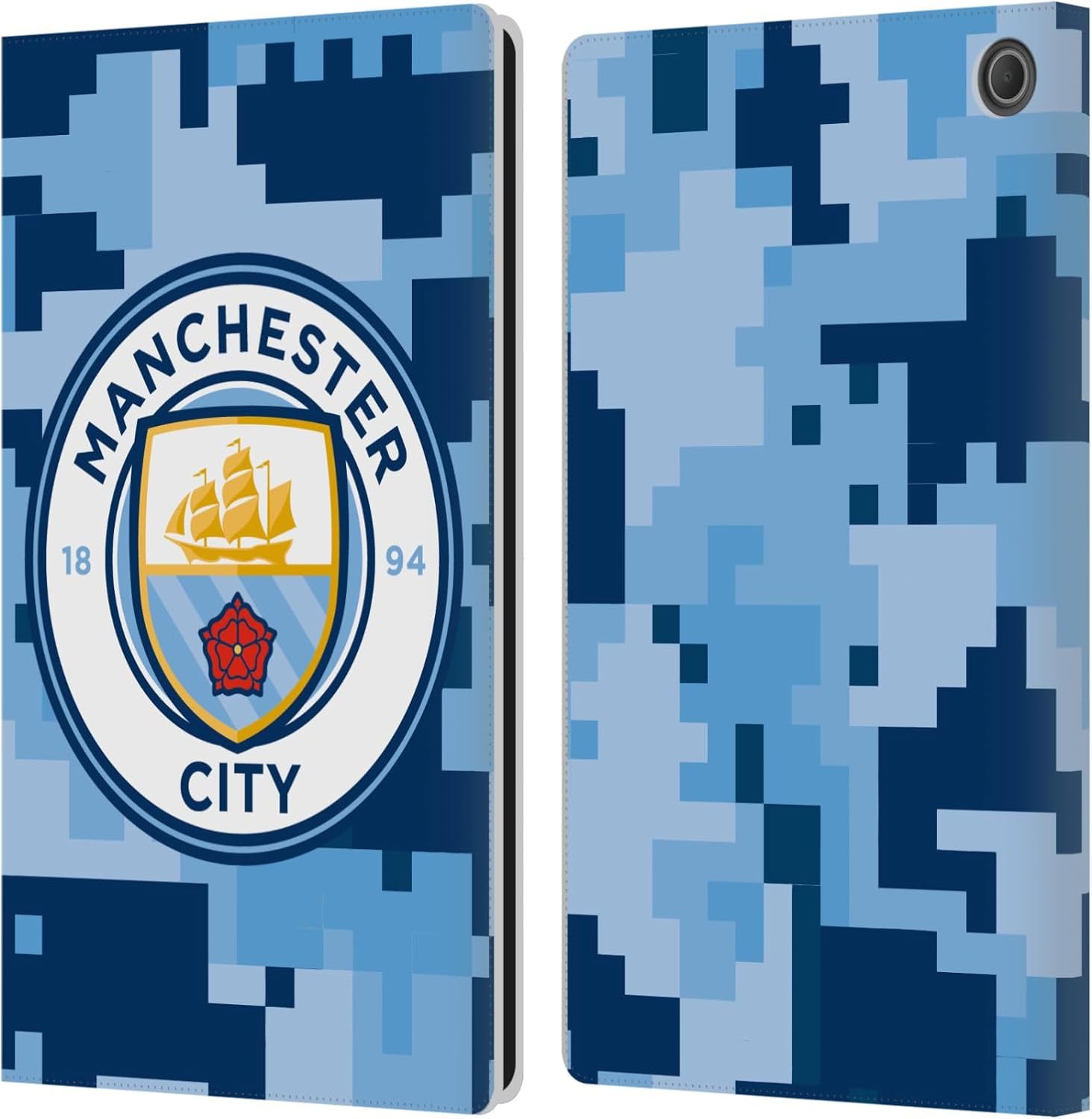 Head Case Designs Officially Licensed Manchester City Man City FC Club Digital Camouflage Leather Wallet Case Compatible with Amazon Fire Max 11 2023