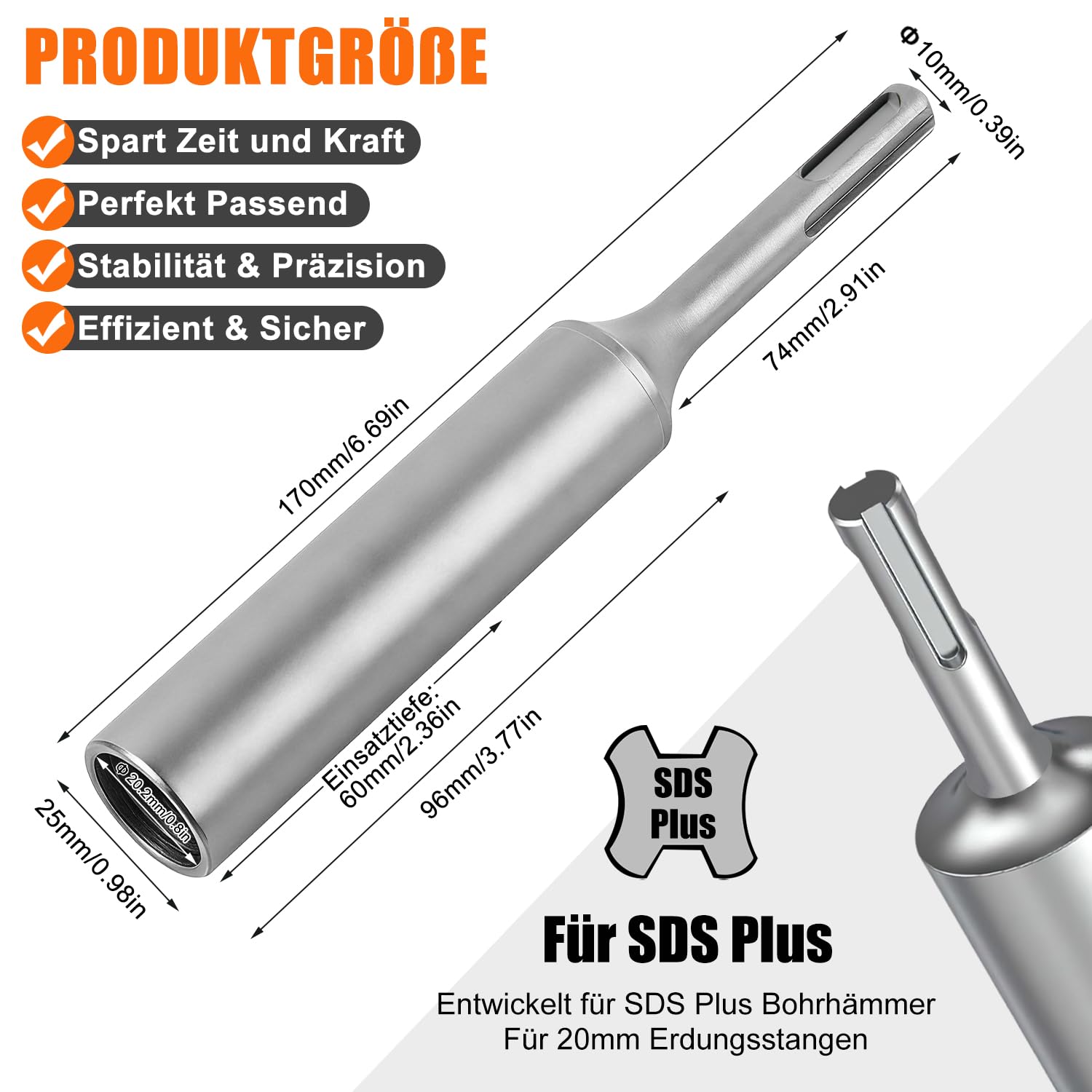 Outil d'enfoncement pour piquet de terre profond SDS PLUS, manchon Ø20 mm pour tige de mise à la terre, marteau d'enfoncement pour piquet de terre