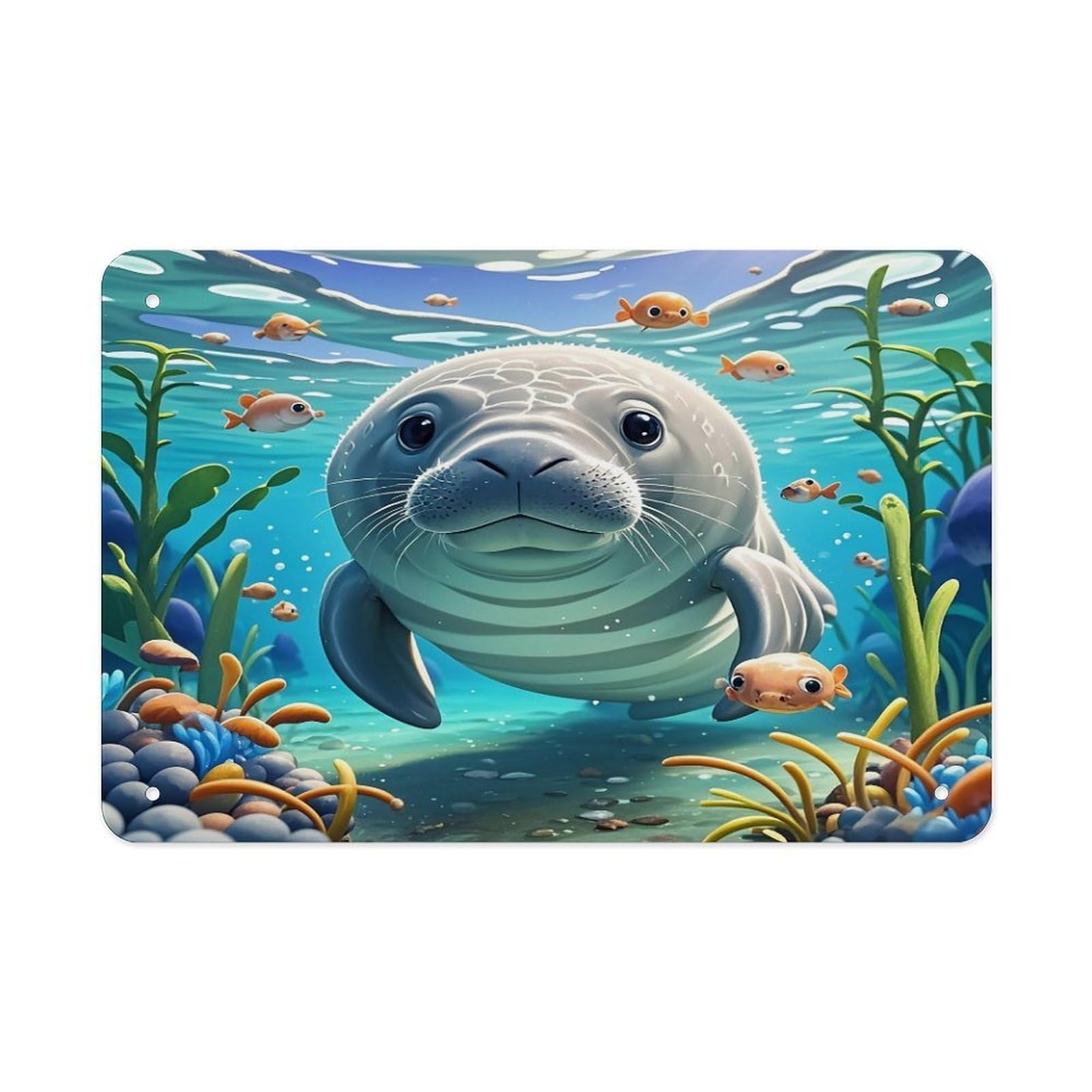 Fodpand Style Cute Sea Animal Manatee Wall Art Metal Signs Tin Sign
