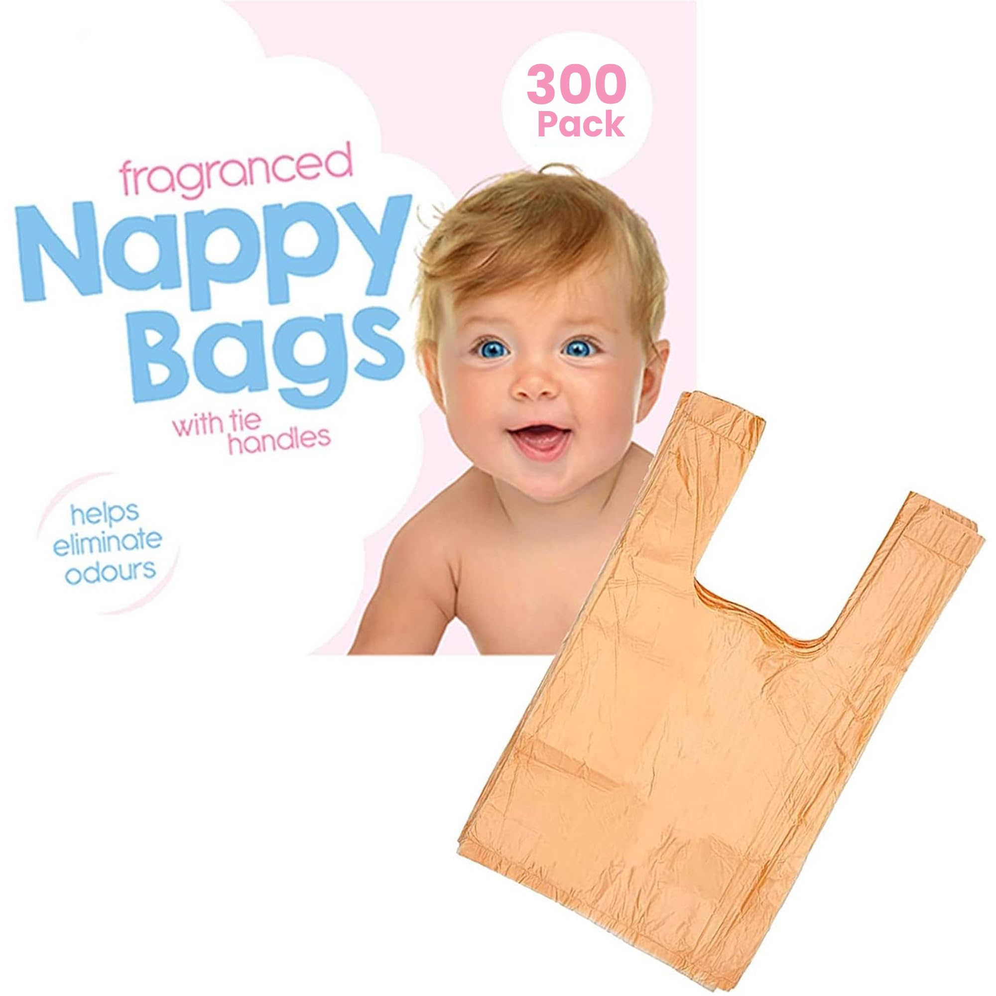 HiFEN® Scented Baby Nappy Bags with Tie Handles Antibacterial Fragranced Disposable Diaper Sacks Bags Dispenser for Babies Travel - Pack of 300
