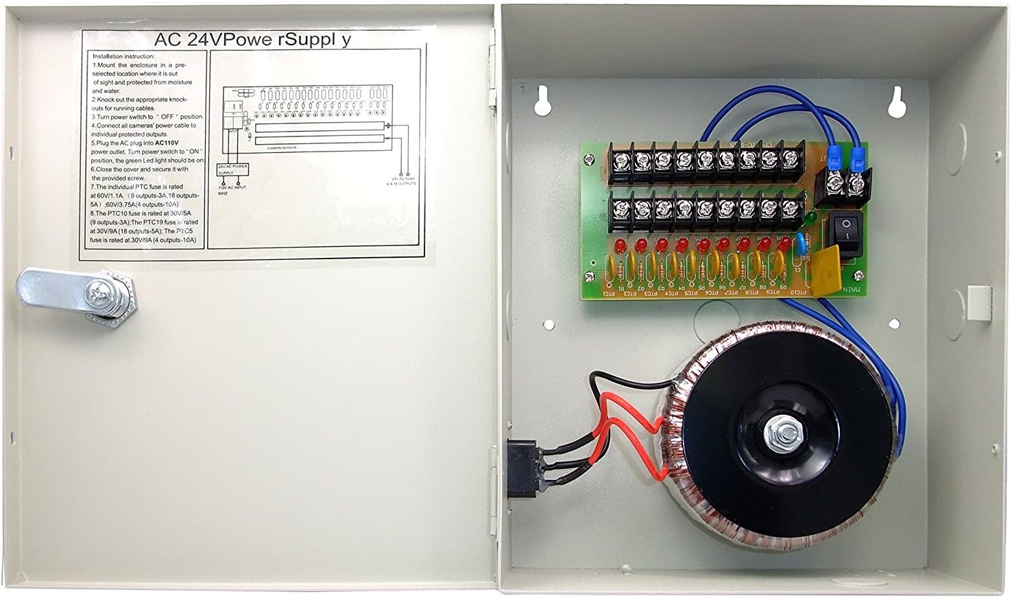 HQ-Cam 24VAC CCTV Security Camera 9 Ch Channel, 10 Amp Power Box Unit
