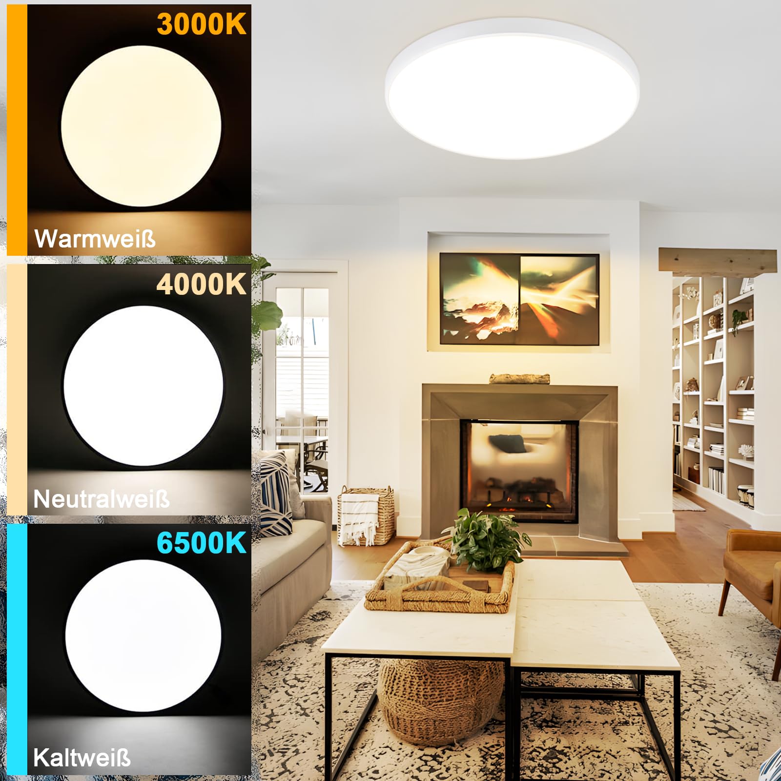 Deckenlampe LED Deckenleuchte Badezimmer - 2ER 36W Dimmbar mit | Fernbedienung Schlafzimmerlampe 37CM Rund Flurlampe Decke IP44 Badlampe 3000K-6500K Wohnzimmerlampe für Flur Küche Bad