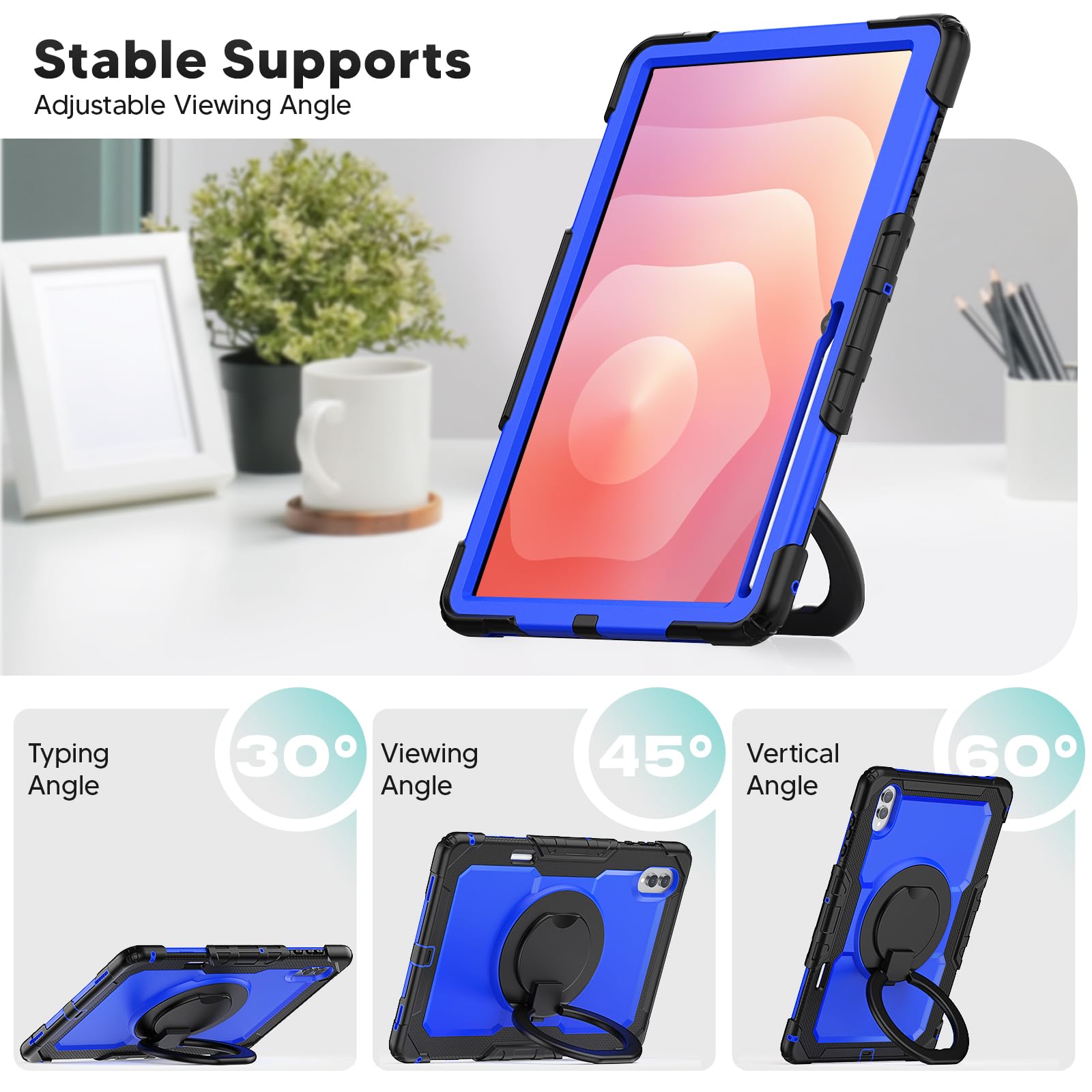 Custodia a tracolla per Samsung Galaxy Tab S11 Ultra 5G 14,6 pollici 2025, custodia protettiva antiurto con cavalletto, manico, slot per penna, tracolla regolabile, per bambini e adulti (PC blu)