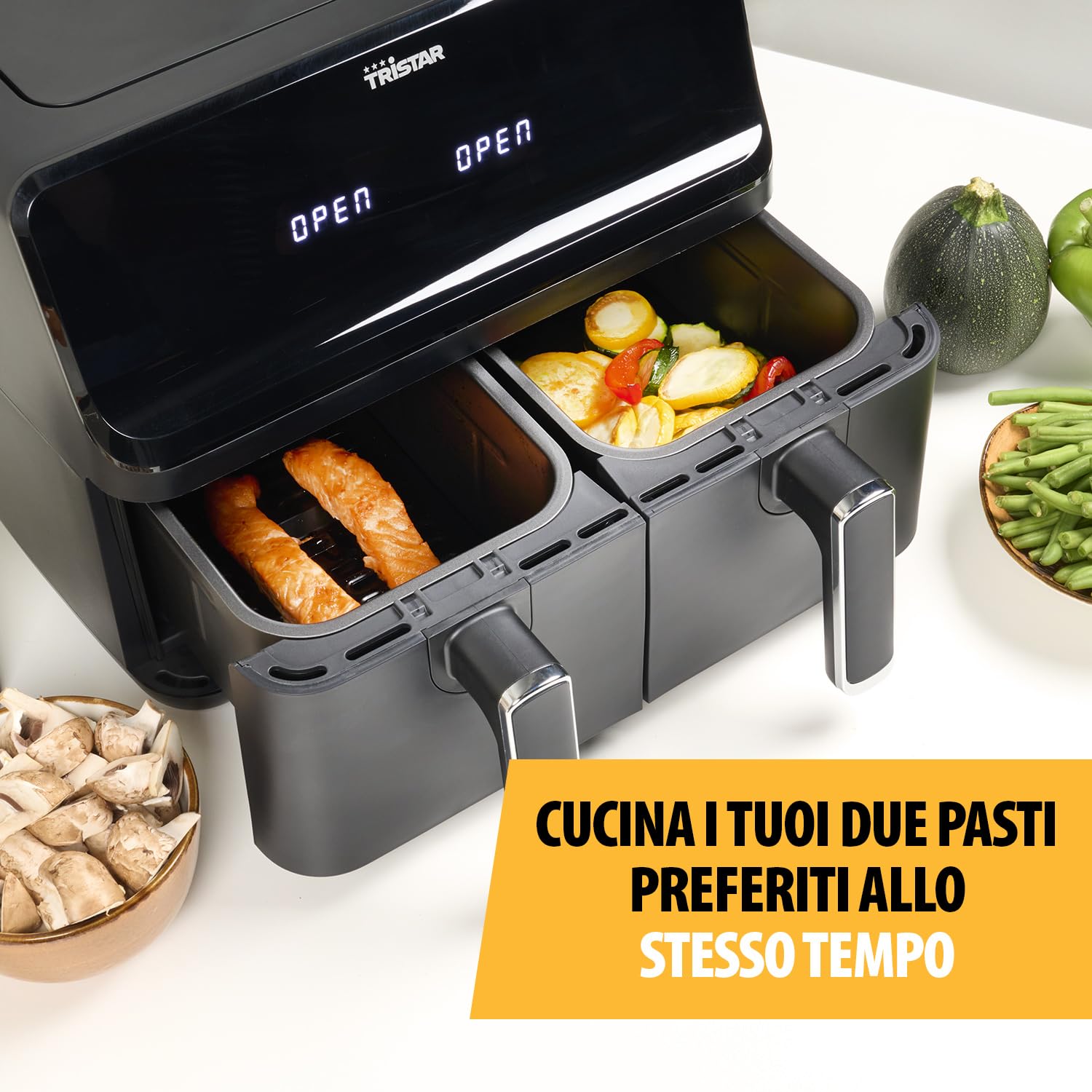 Tristar Fryer con doppio cestello - Capacità 2 x 4 L - 2700 W - 8 programmi - Temperatura per cestello regolabile